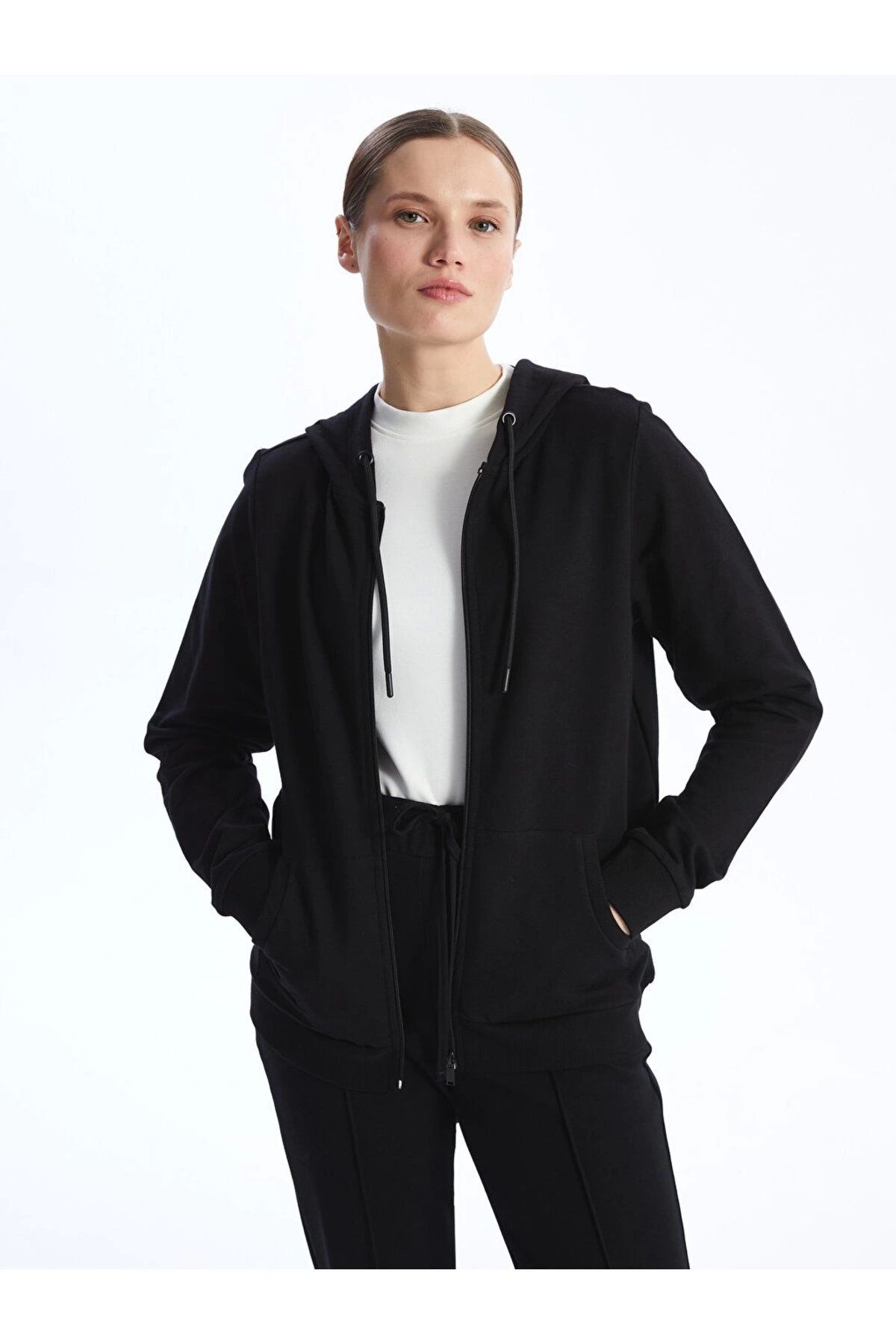 LC Waikiki LCWAIKIKI Kapüşonlu Düz Uzun Kollu Kadın Fermuarlı Sweatshirt