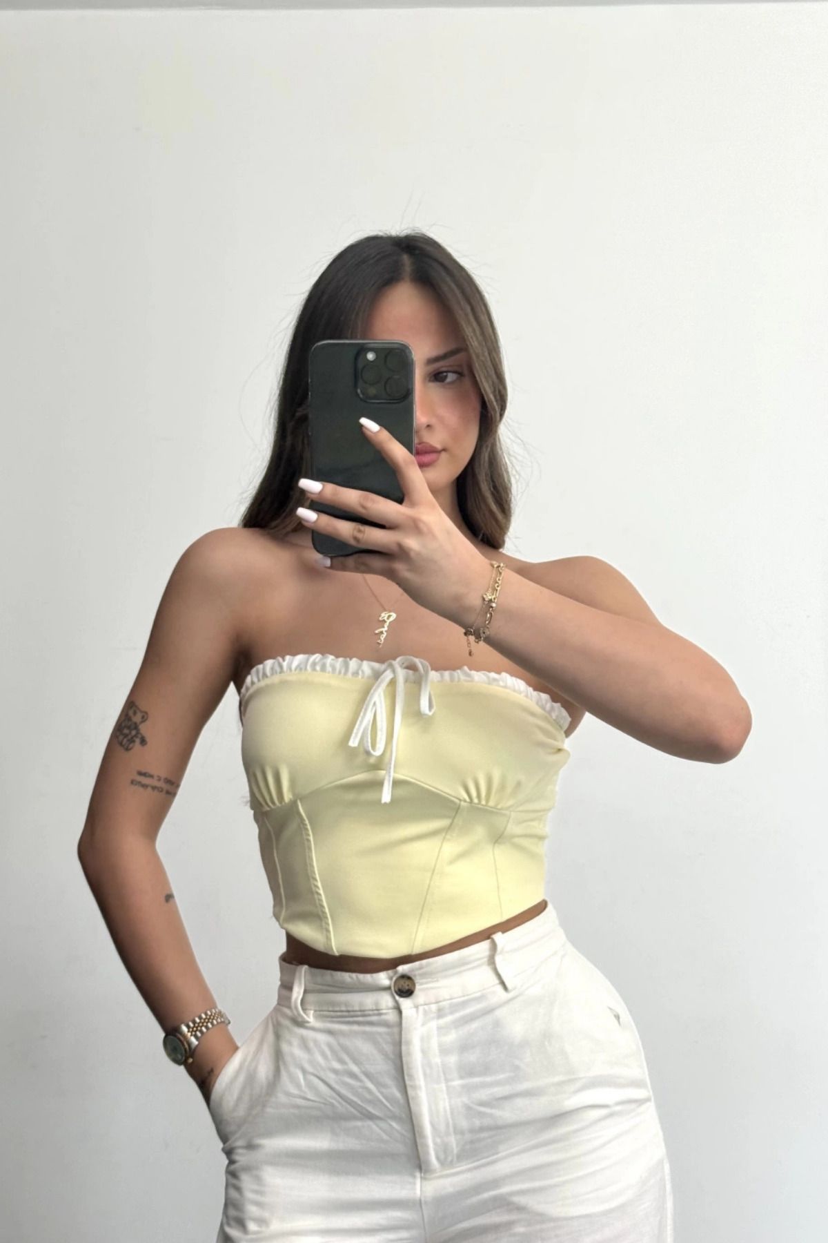 MOZENA Bağlama Detaylı Crop Bluz