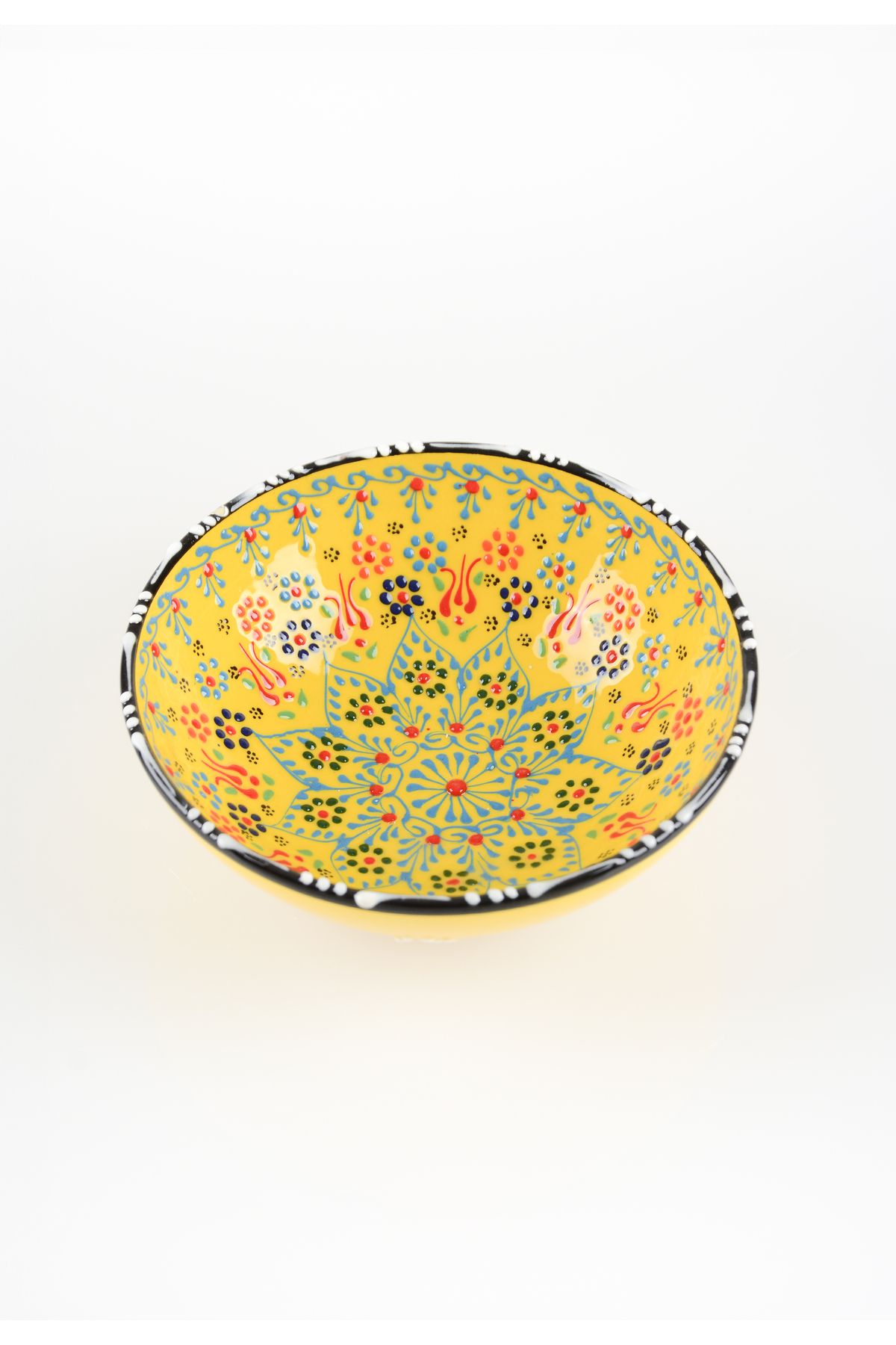 ADEN LİNA ART WORKSHOP El Yapımı SARI Lale Motifli 20 cm Seramik Kase