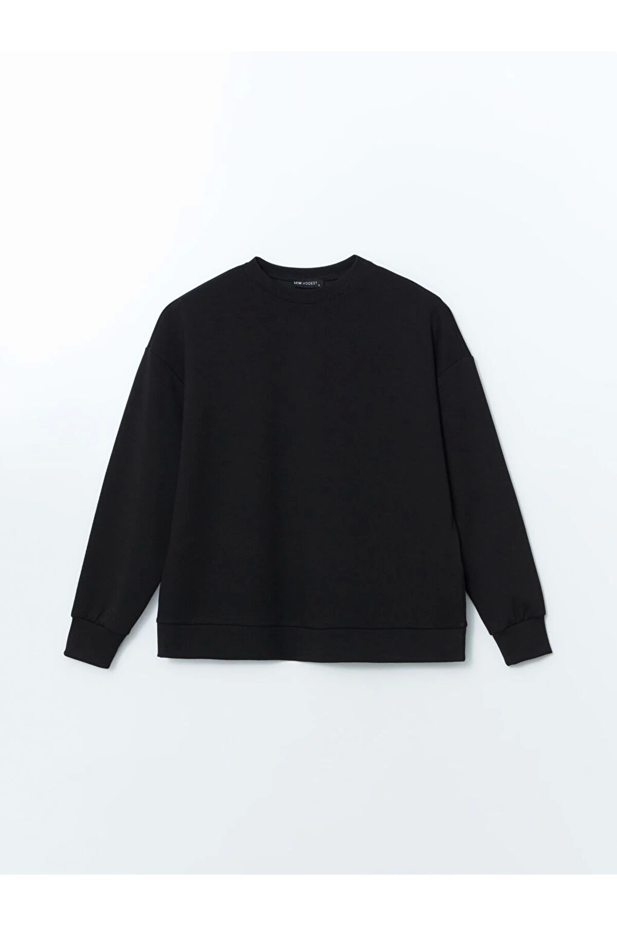 LC Waikiki LCWAIKIKI Modest Siyah Bisiklet Yaka Oversize Kadın Sweatshirt Tunik