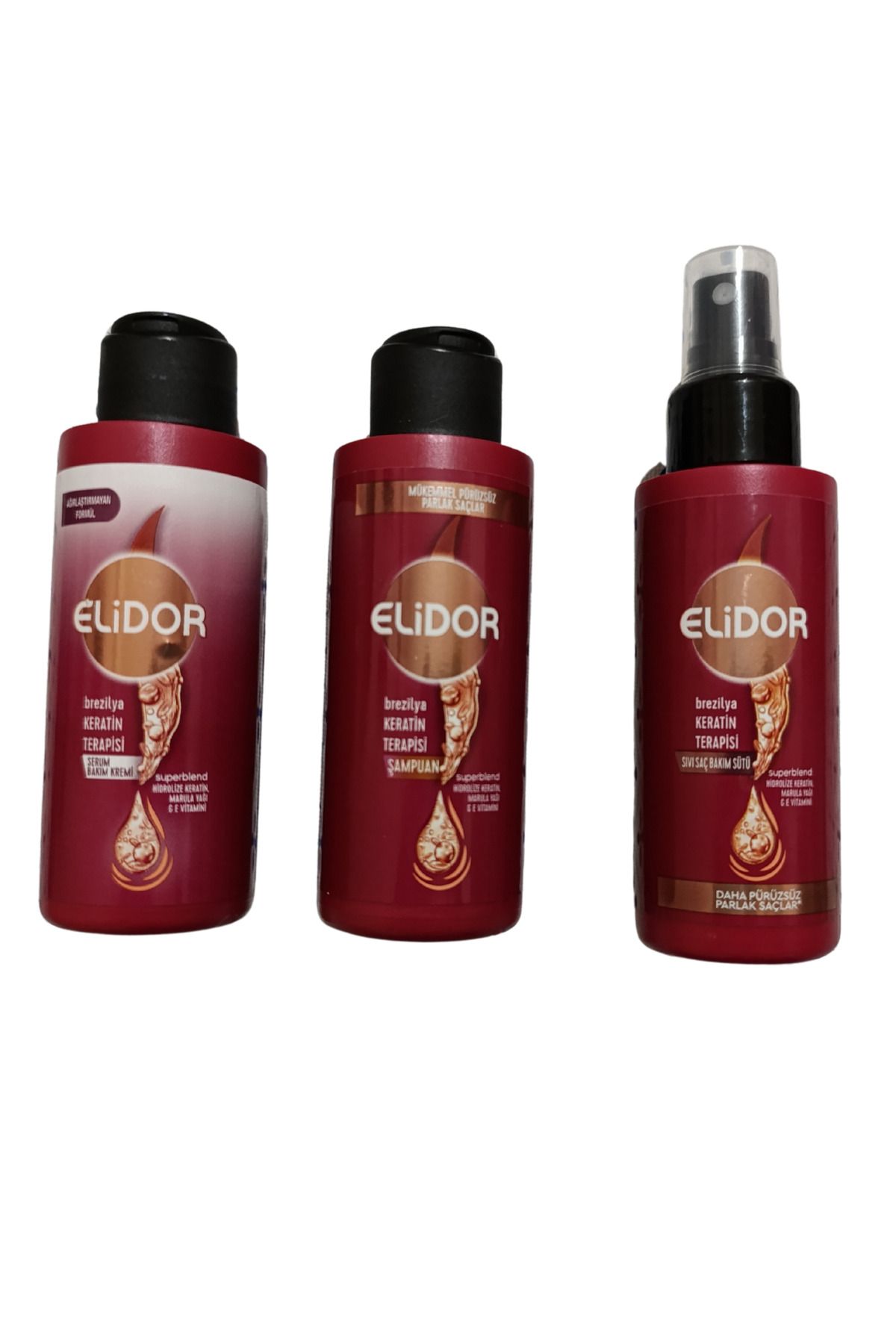 Elidor Brezilya Keratin Terapisi Şampuan & Saç Kremi & Saç Bakım Sütü 90 ml