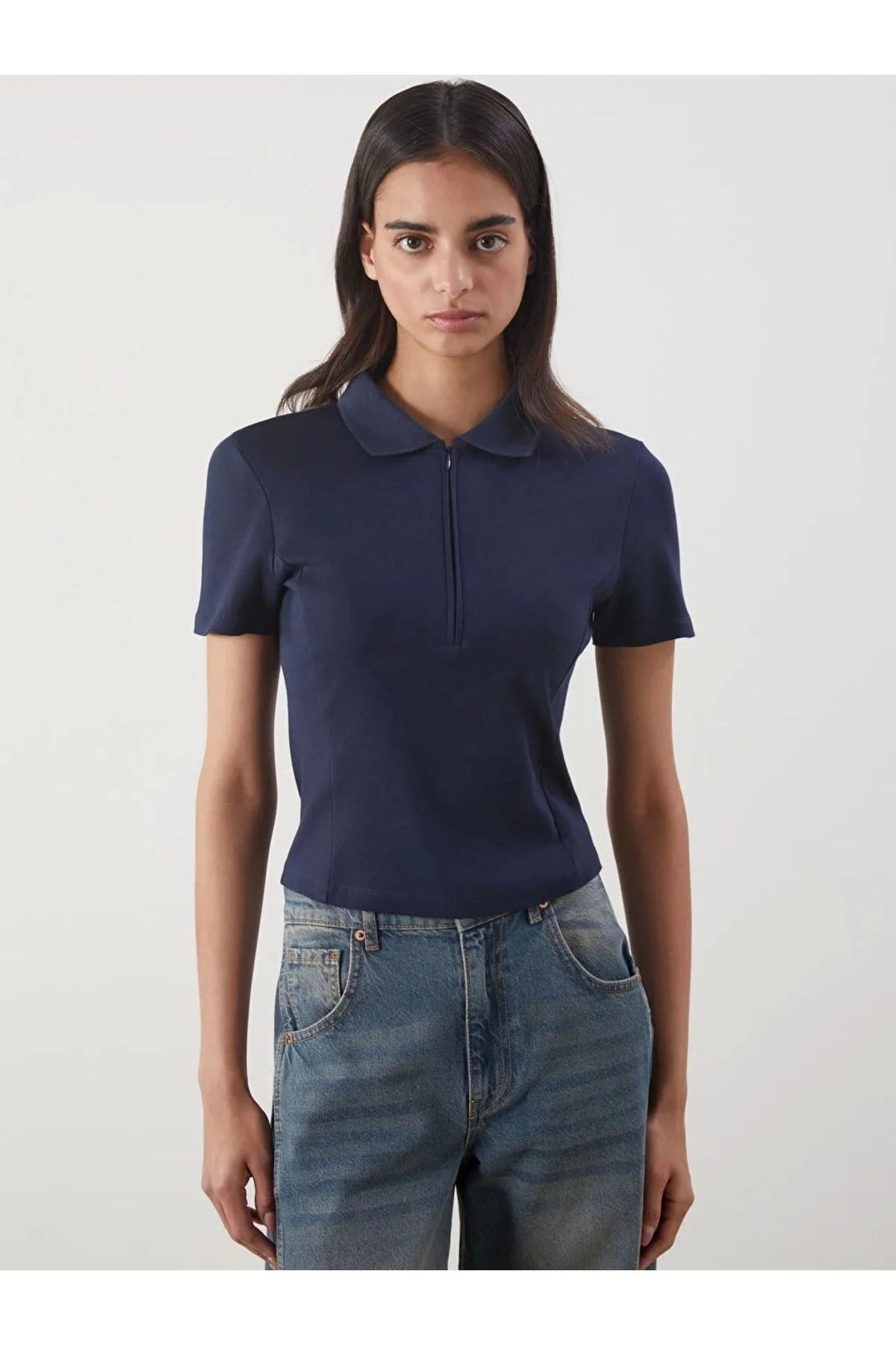 LC Waikiki LCWAIKIKI Vision Lacivert Polo Yaka Kadın Tişört
