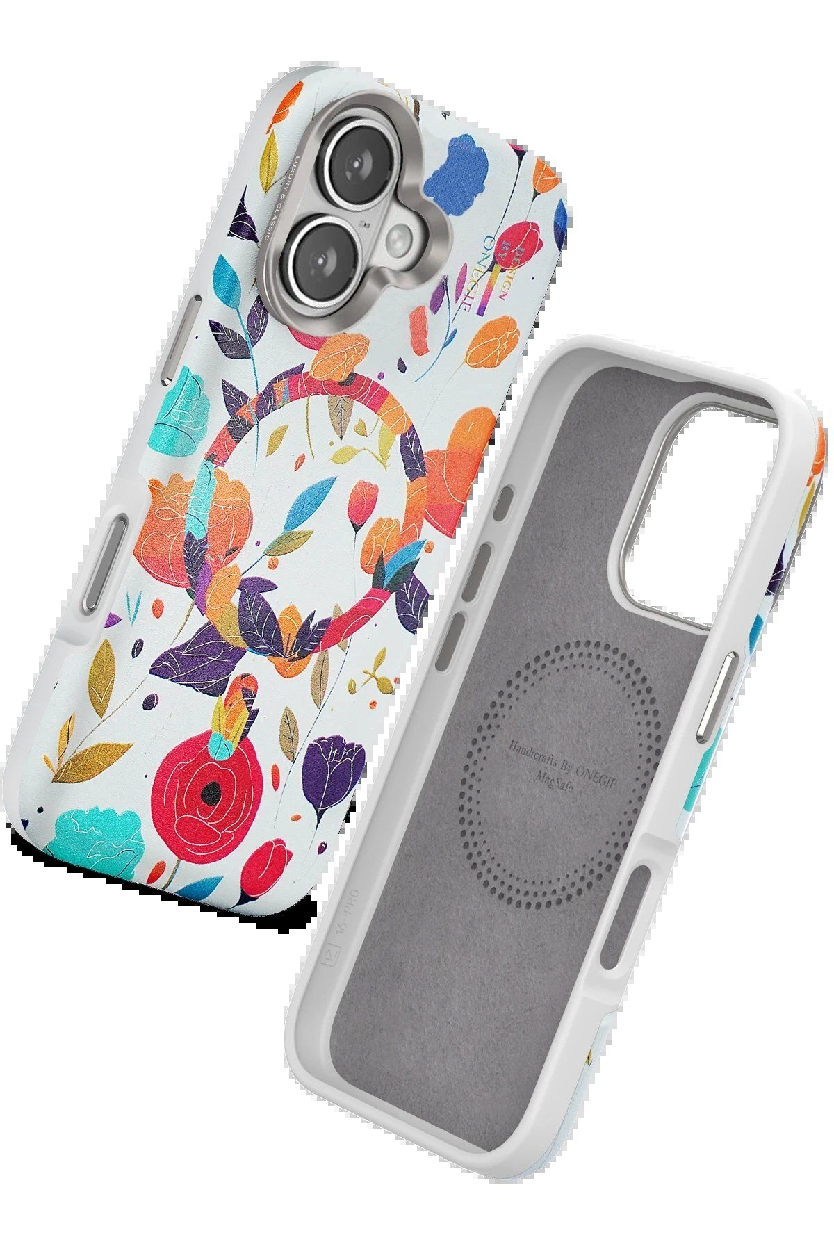 CepteToptan Onegif iPhone 16 Flower Series Magsafe Kapak - Beyaz