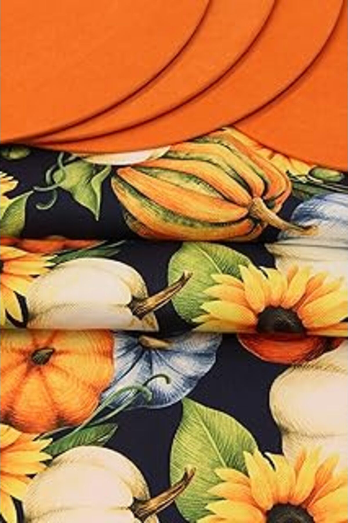 Pazarcan Bal Kabağı Desenli Siyah Arka Plan Dijital Baskılı Runner Amerikan Servis 40X150 Cm