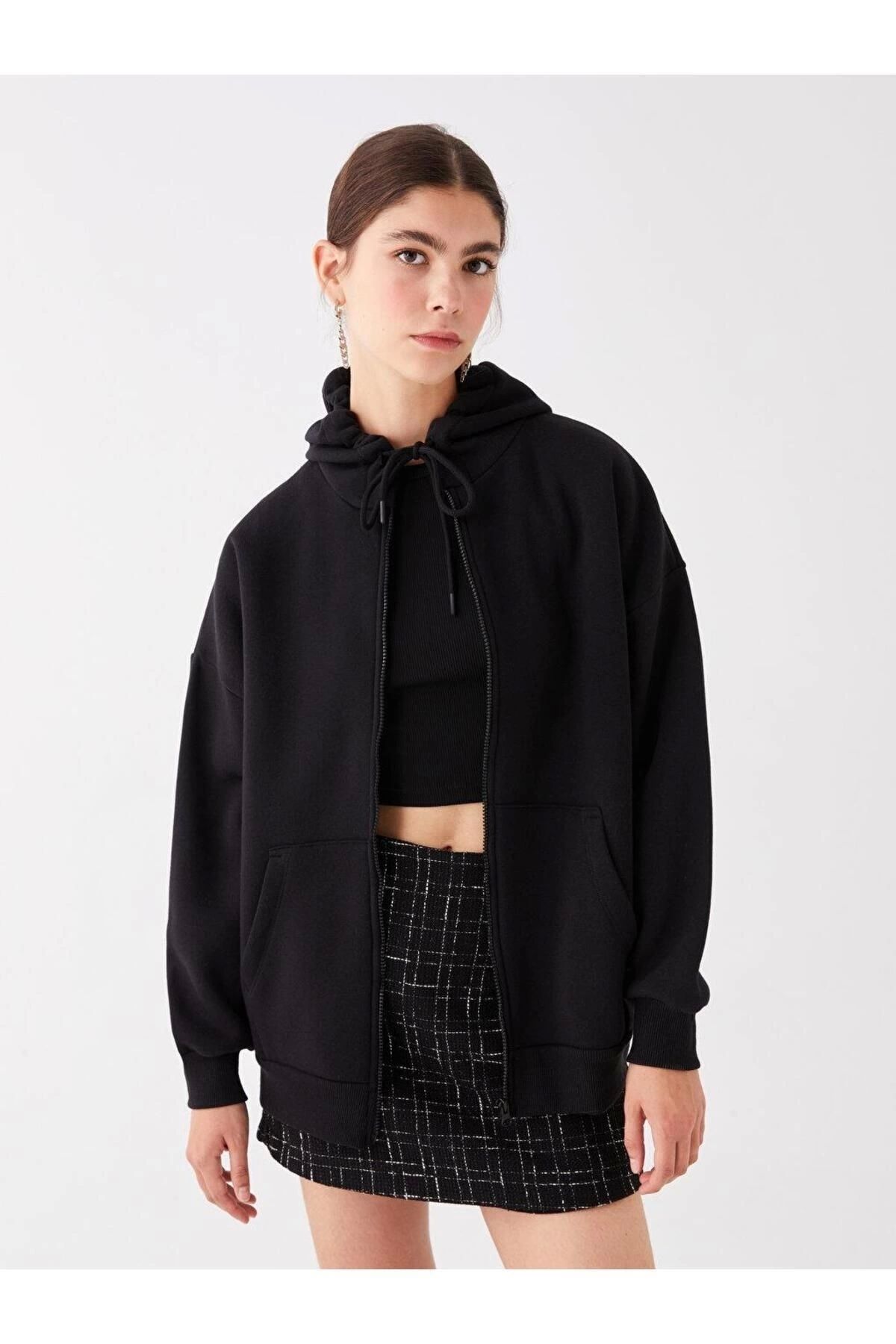 LC Waikiki LCWAIKIKI Vision Kapüşonlu Oversize Kadın Fermuarlı Sweatshirt