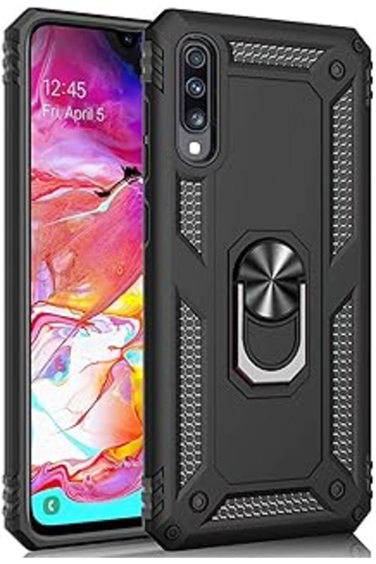 Pazarcan Microsonic Samsung Galaxy A70 Için Kılıf Military Ring Holder Siyah [Galaxy A70 Ile Uyumlu Kılıf -