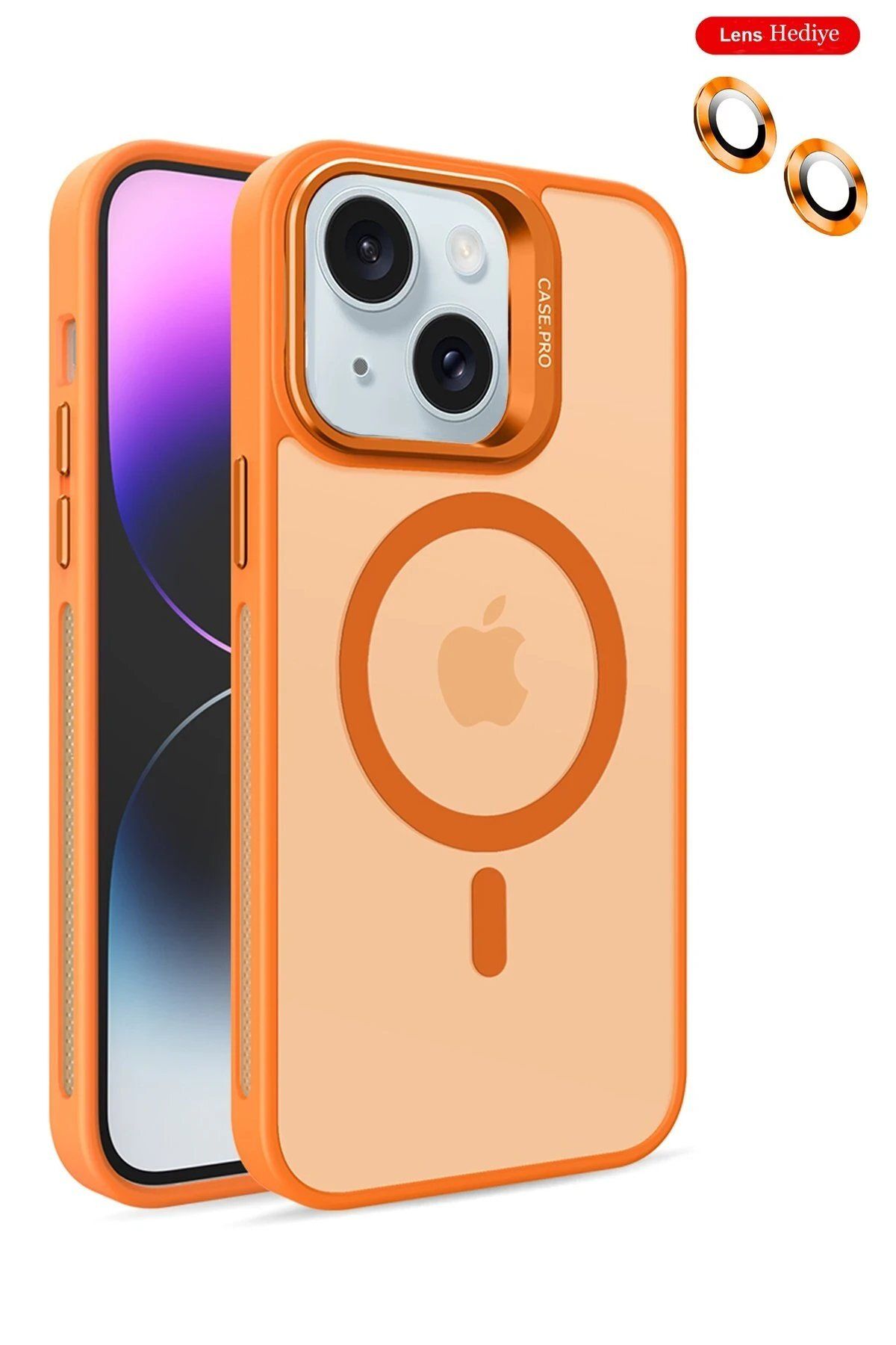Joko iPhone 15 Kılıf Flet Lens Magsafe Kapak - Turuncu