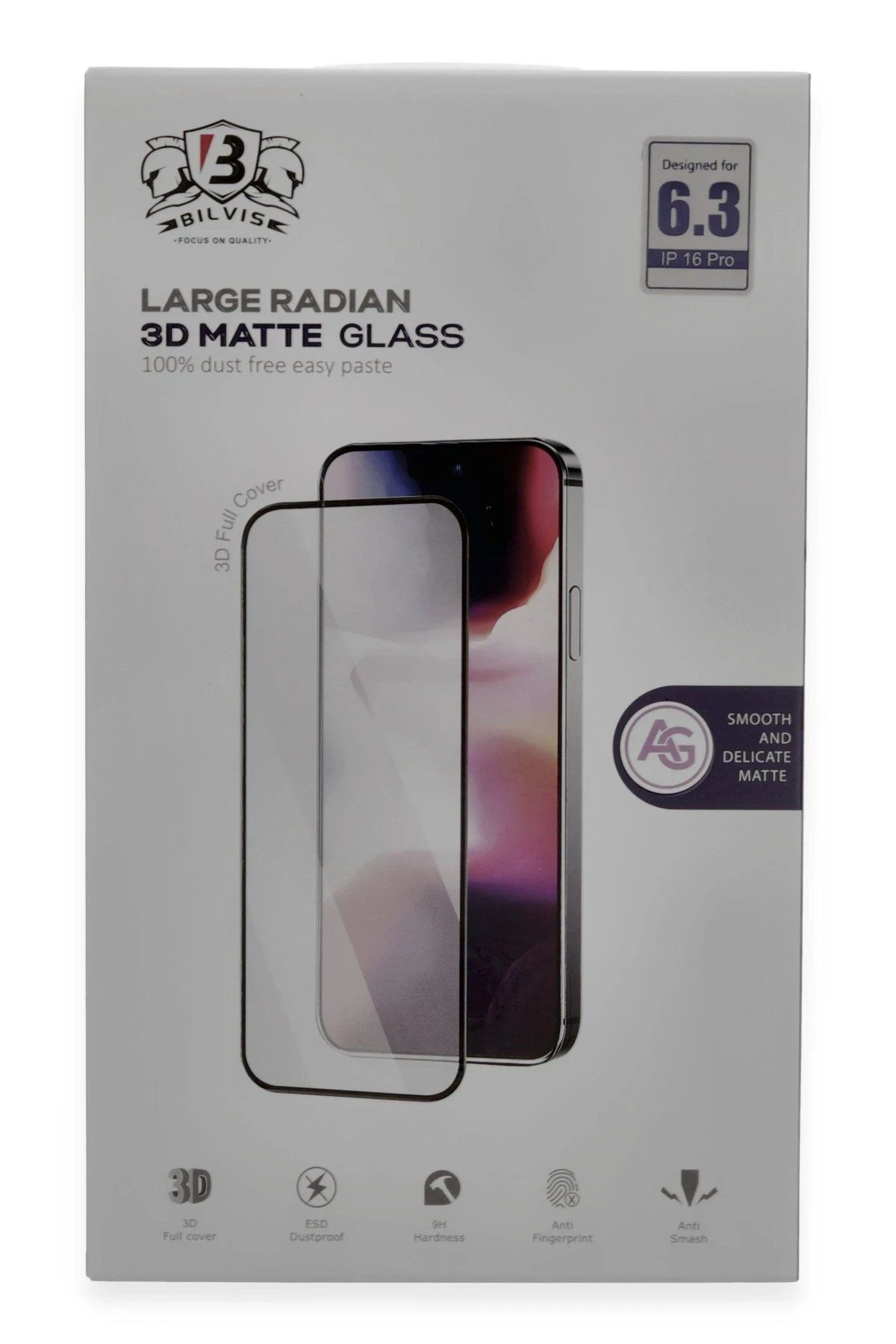 CepteToptan Newface iPhone 16 Pro Bilvis 3D Mat Cam Ekran Koruyucu