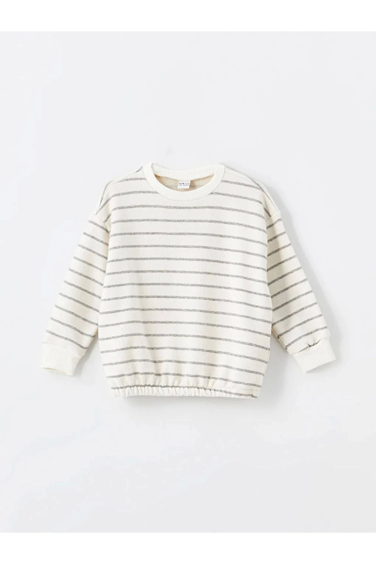 LC Waikiki LCWAIKIKI ECO Açık Gri Çizgili Bisiklet Yaka Kız Çocuk Sweatshirt