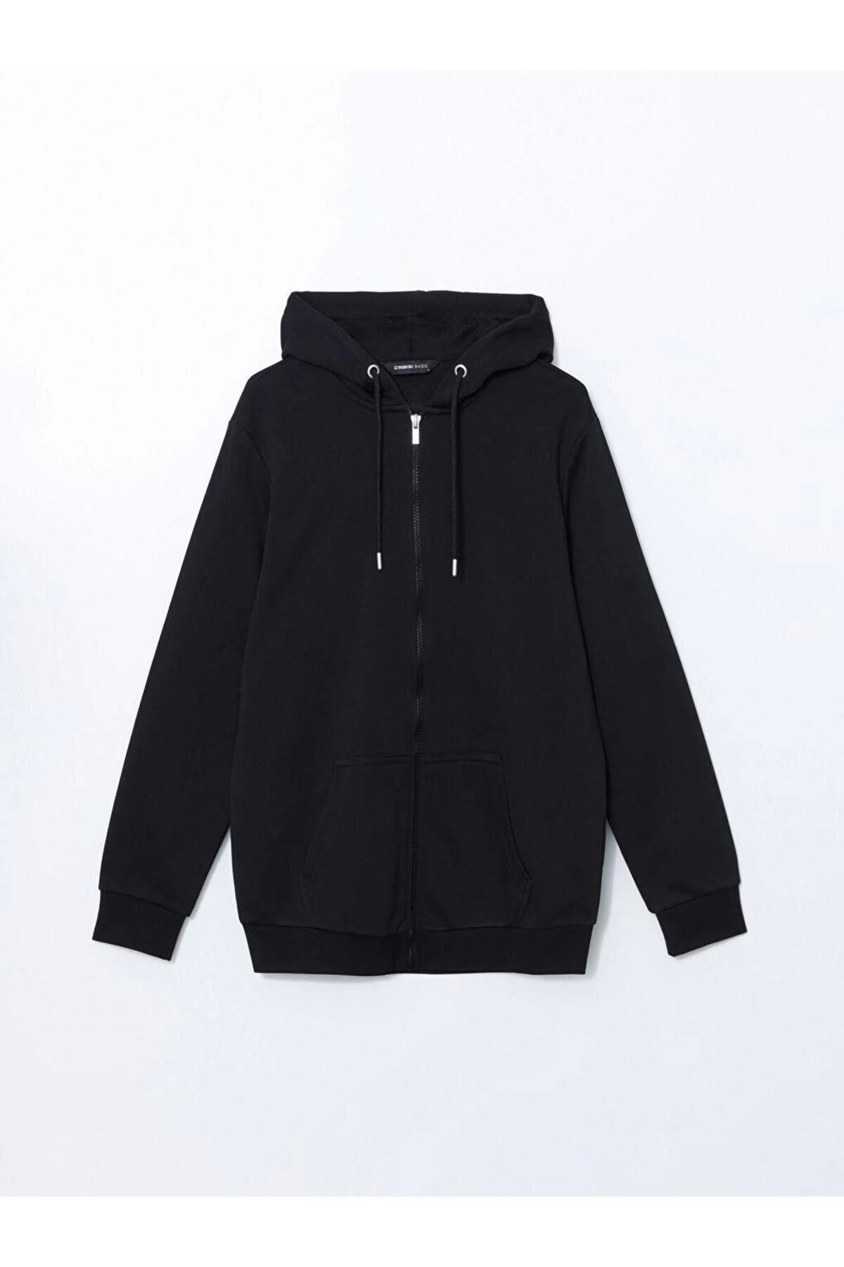 LC Waikiki LC Basic Kapüşonlu Uzun Kollu Erkek Fermuarlı Sweatshirt