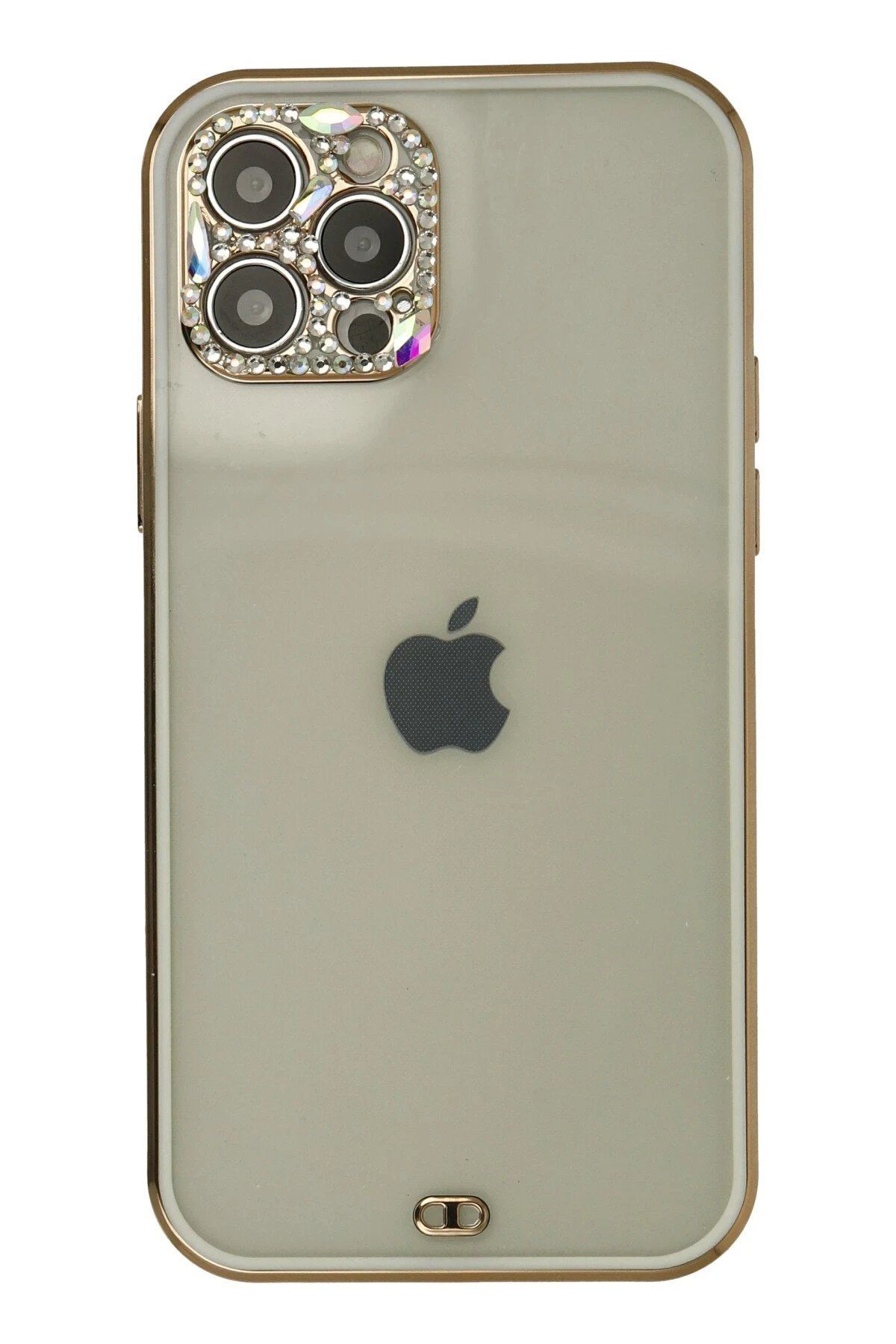 CepteToptan Newface iPhone 12 Pro Max Kılıf Liva Taşlı Silikon - Beyaz