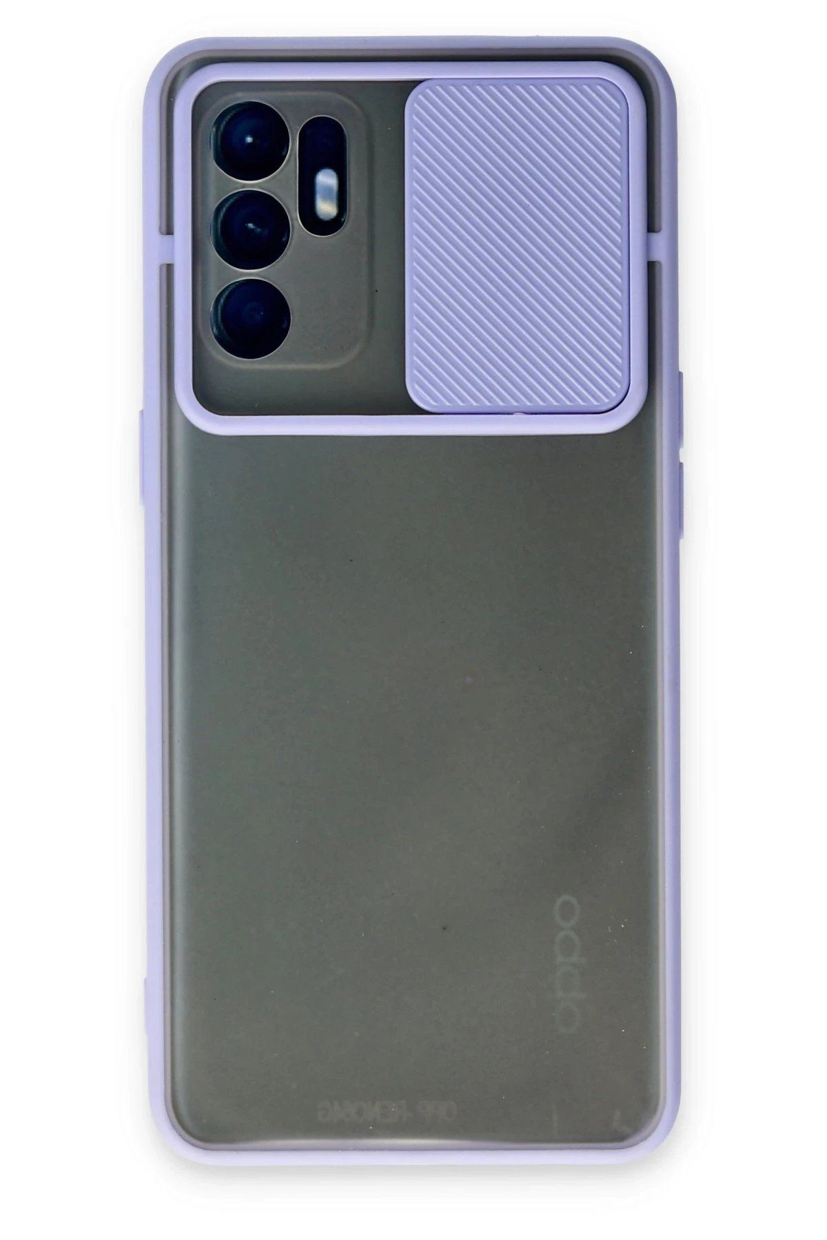 CepteToptan Newface Oppo Reno 6 Kılıf Palm Buzlu Kamera Sürgülü Silikon - Lila