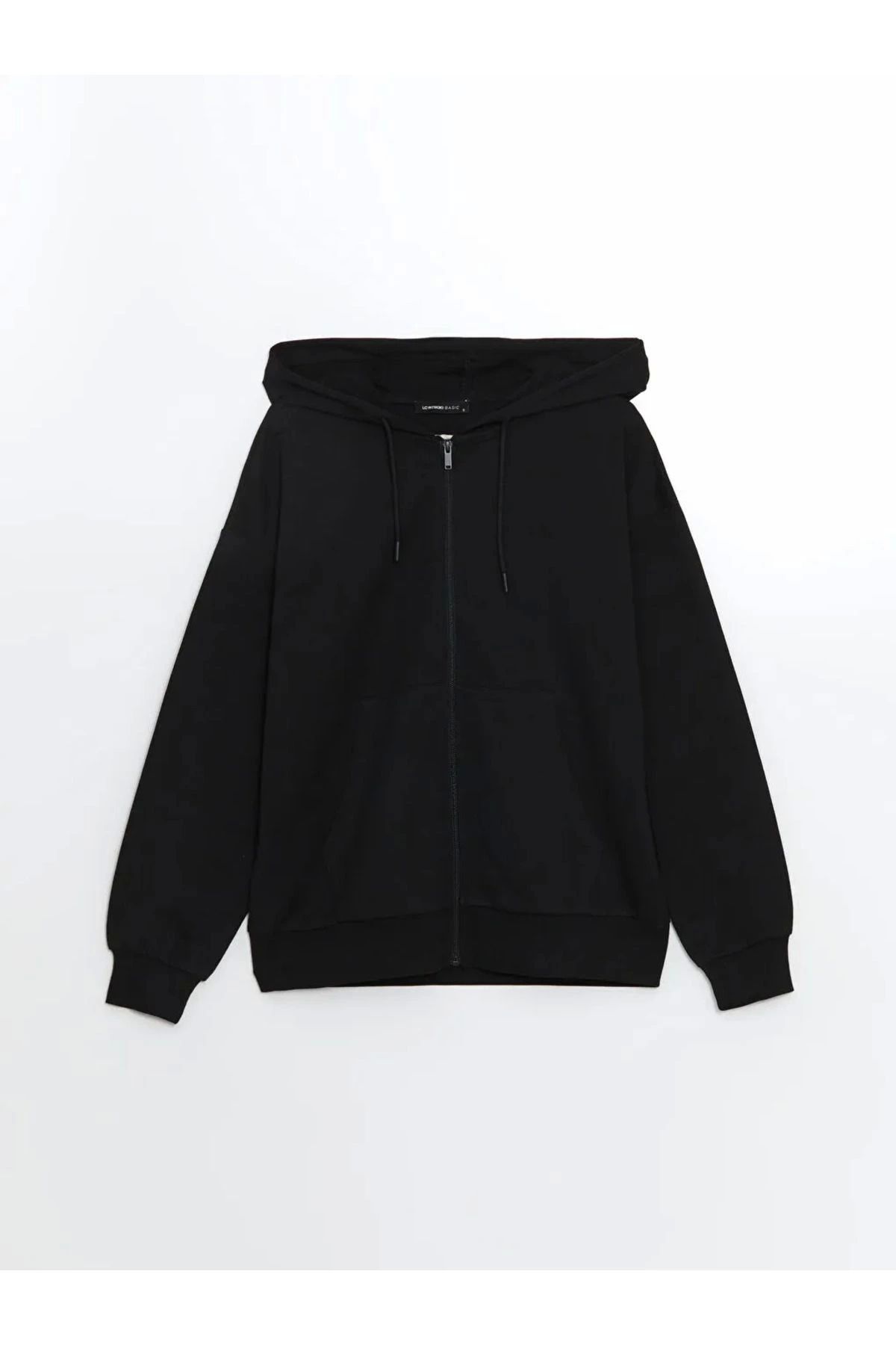 LC Waikiki LCWAIKIKI Classic Siyah Kapüşonlu Oversize Kadın Fermuarlı Sweatshirt