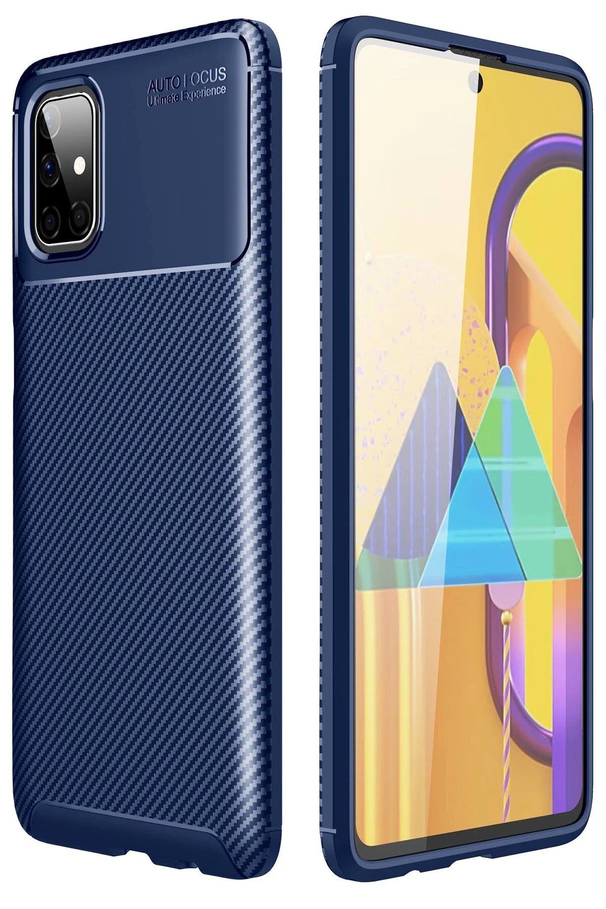 CepteToptan Newface Samsung Galaxy M51 Kılıf Auto Focus Karbon Kapak - Lacivert
