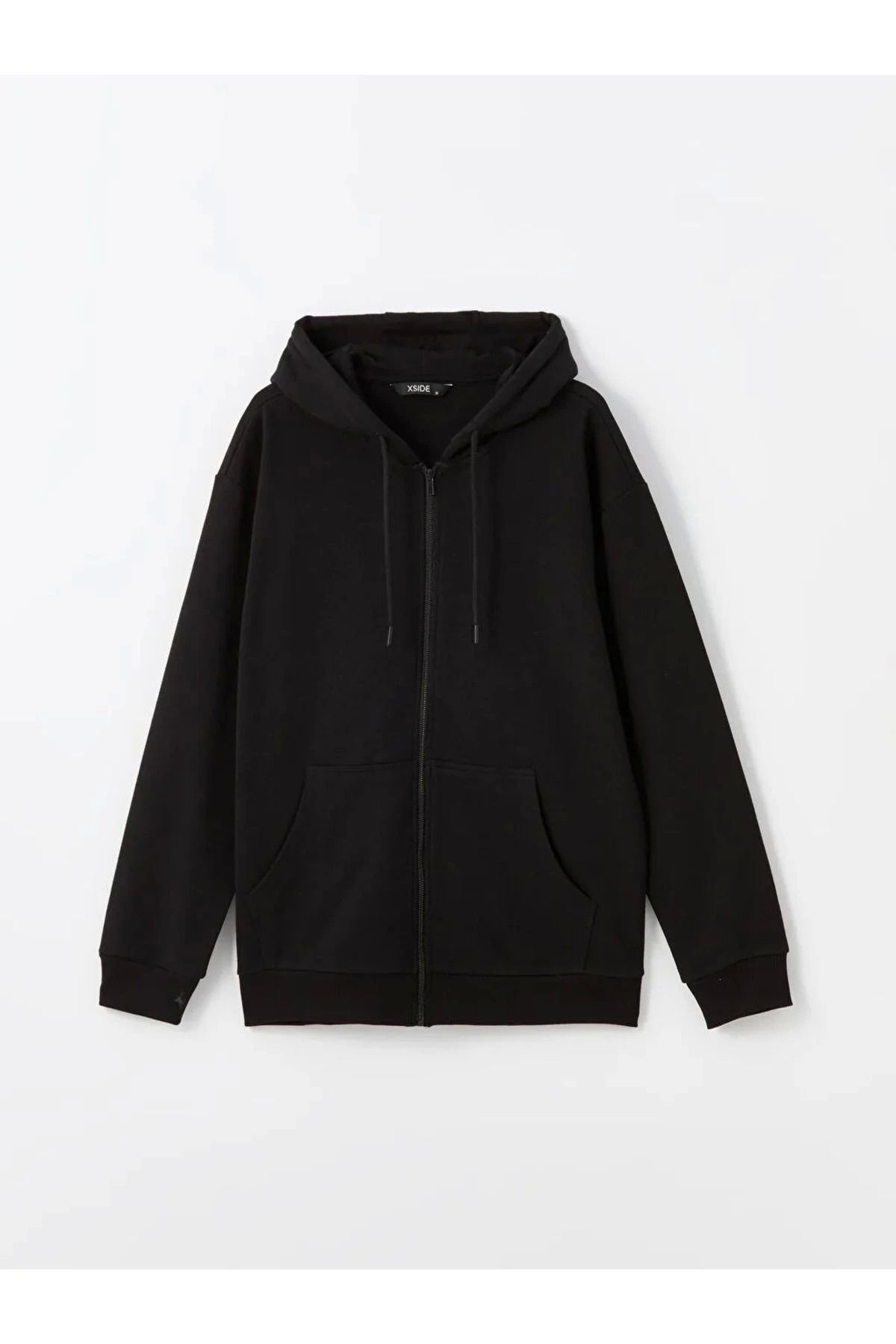 LC Waikiki LCWAIKIKI Casual Yeni Siyah Kapüşonlu Uzun Kollu Erkek Fermuarlı Sweatshirt