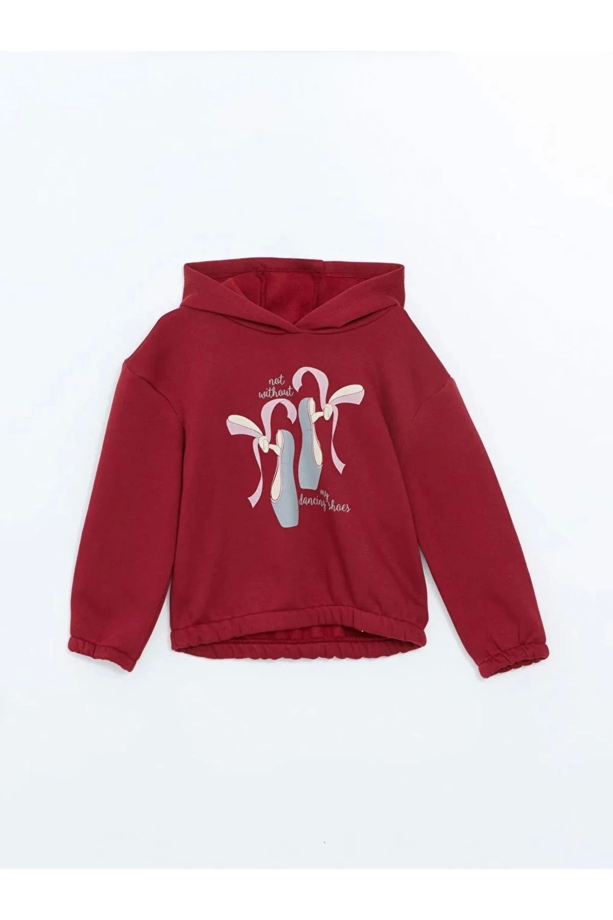 LC Waikiki LCWAIKIKI ECO Bordo Kapüşonlu Kız Çocuk Sweatshirt