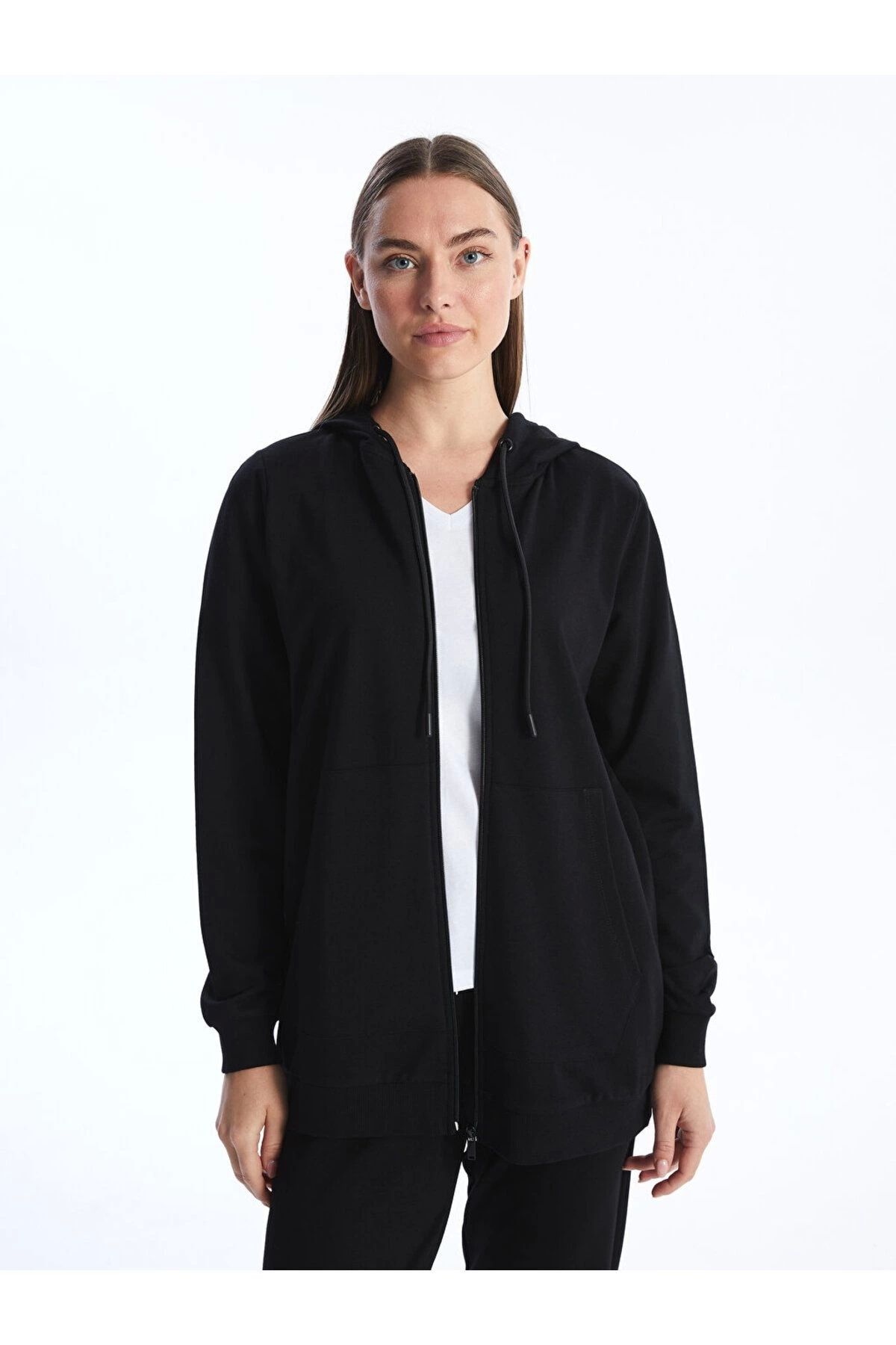 LC Waikiki LCWAIKIKI Kapüşonlu Düz Uzun Kollu Kadın Fermuarlı Sweatshirt