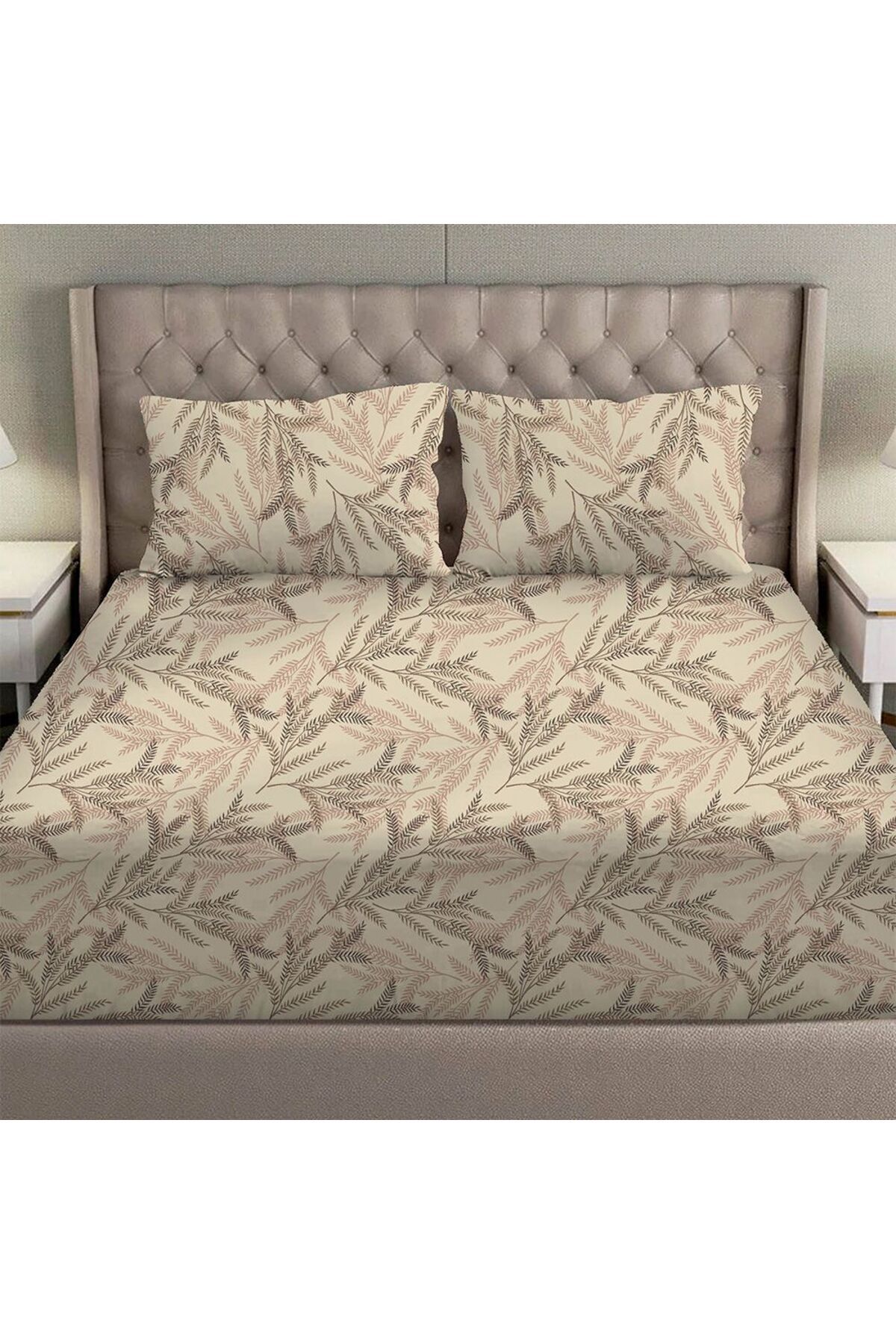 Danube Home-Albany Queen Bed Fitted Sheet Set 160X200+30 Cm/50X75+15 Cm Leaf Linen | 80 Cotton; 20 Lyocell 2
