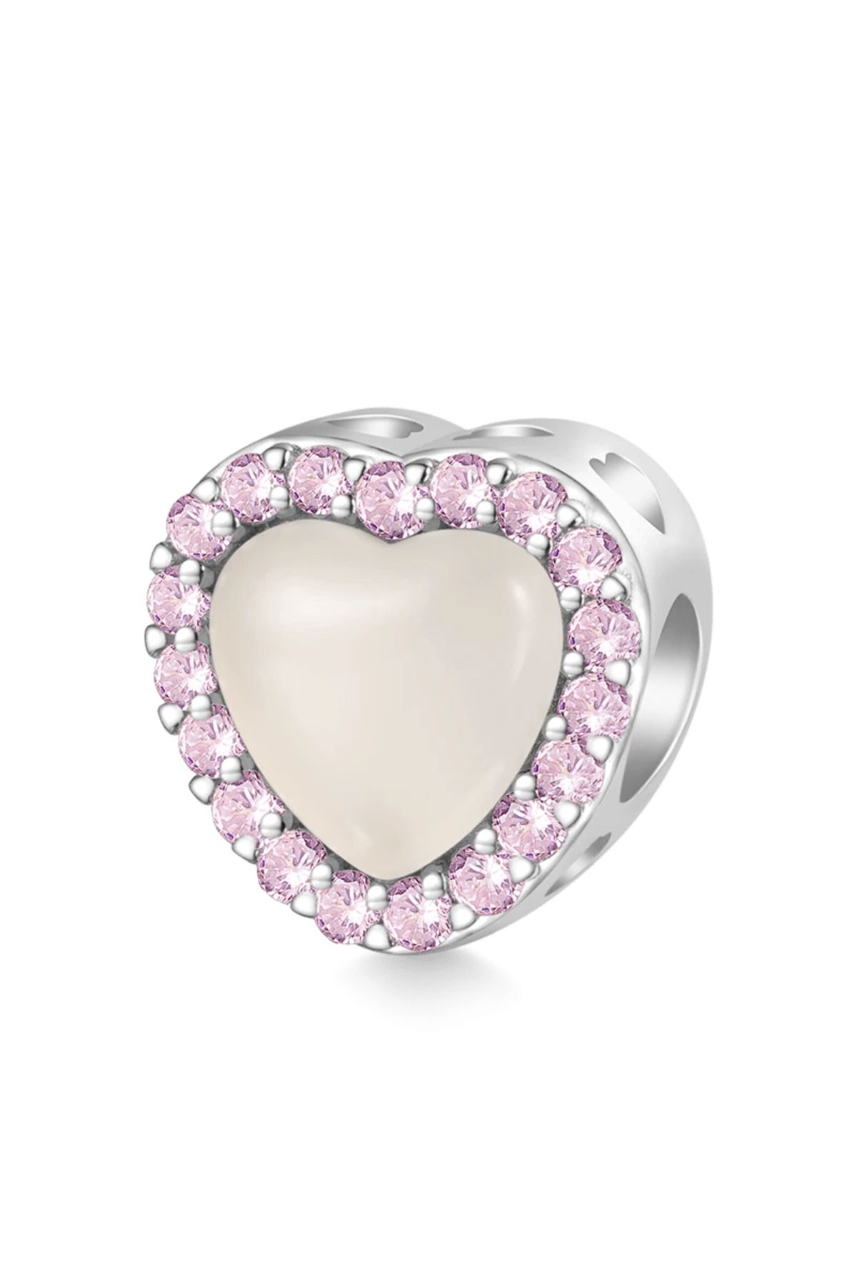 Gnoce Renk Değiştiren Açık Pembe Kalp Charm, 925 Ayar Gümüş