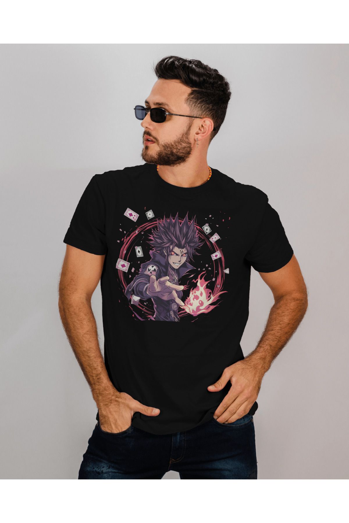 BELLACHIA Alevli Anime Karakter Baskılı Regular Erkek Tişört – Güçlü ve Asi Tarz! 🔥🃏