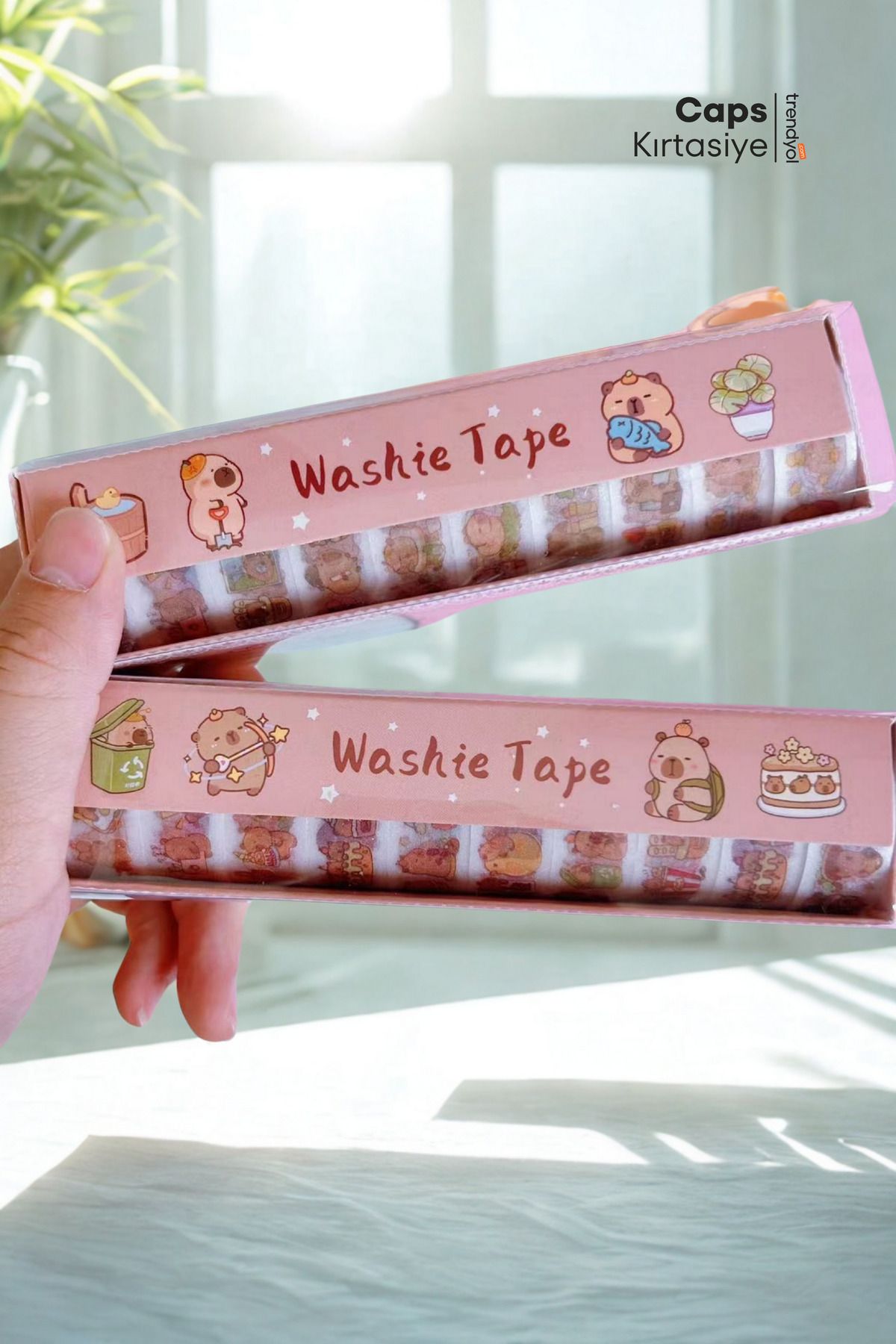 caps anlarınızı paylaştığınız ortağınız 10 Adet Capybara Temalı Washie Tape Seti – 15mm x 1m Sevimli Desenli Planlayıcı Bantları
