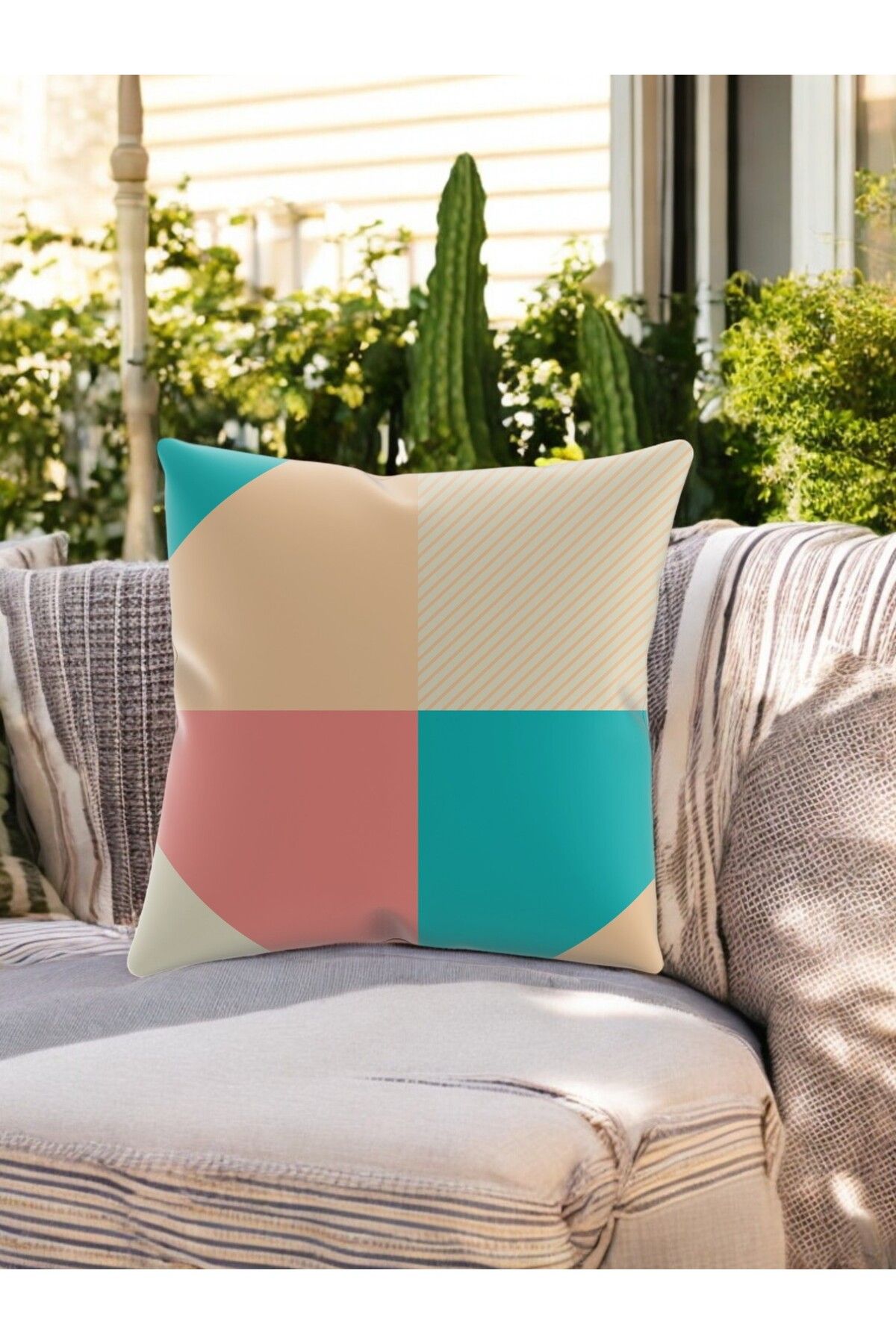 ASDİVA SMR Soyut Geometrik Üçgen Desenli Modern Kırlent Dekoratif Yastık Soft Renkli 43x43