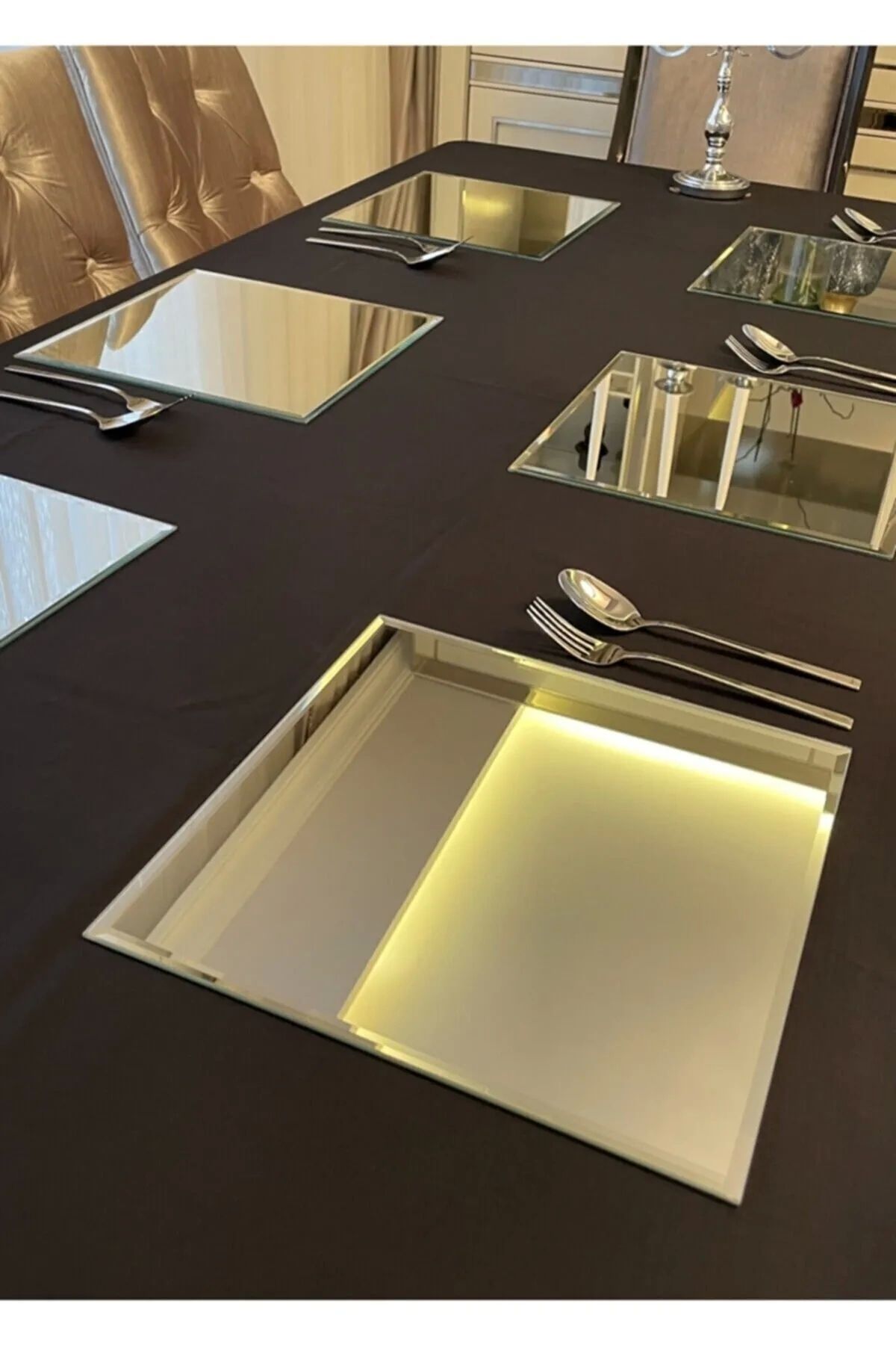 MIRRORLANDHOMEDESIGN Ayna Supla Masa Üstü Aynası Bizote Kenar 4 lü Set 30x30 (GÜMÜŞ)
