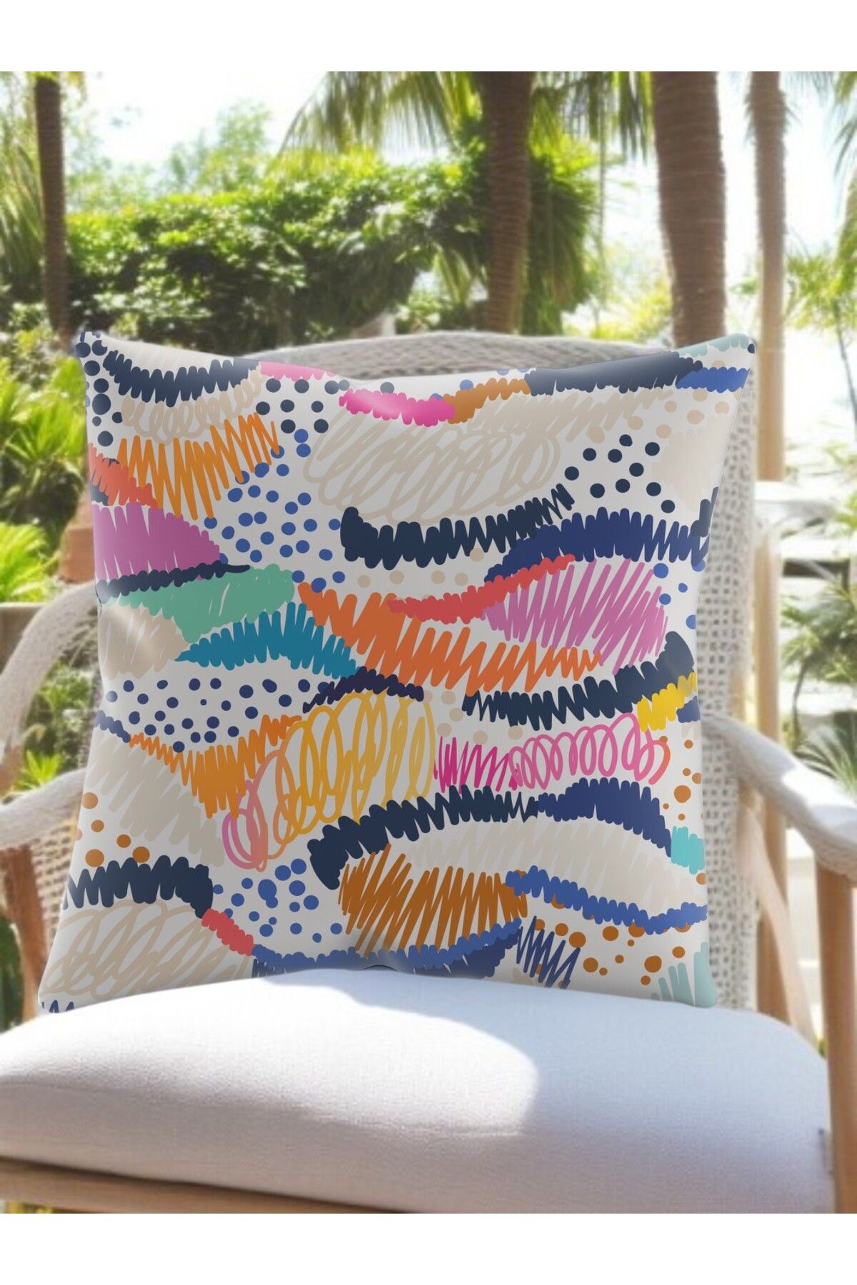 ASDİVA-Smr Mixed Patterned Line and Dot Detailed Decorative Throw Pillow Soft Colorful 43X43 3
