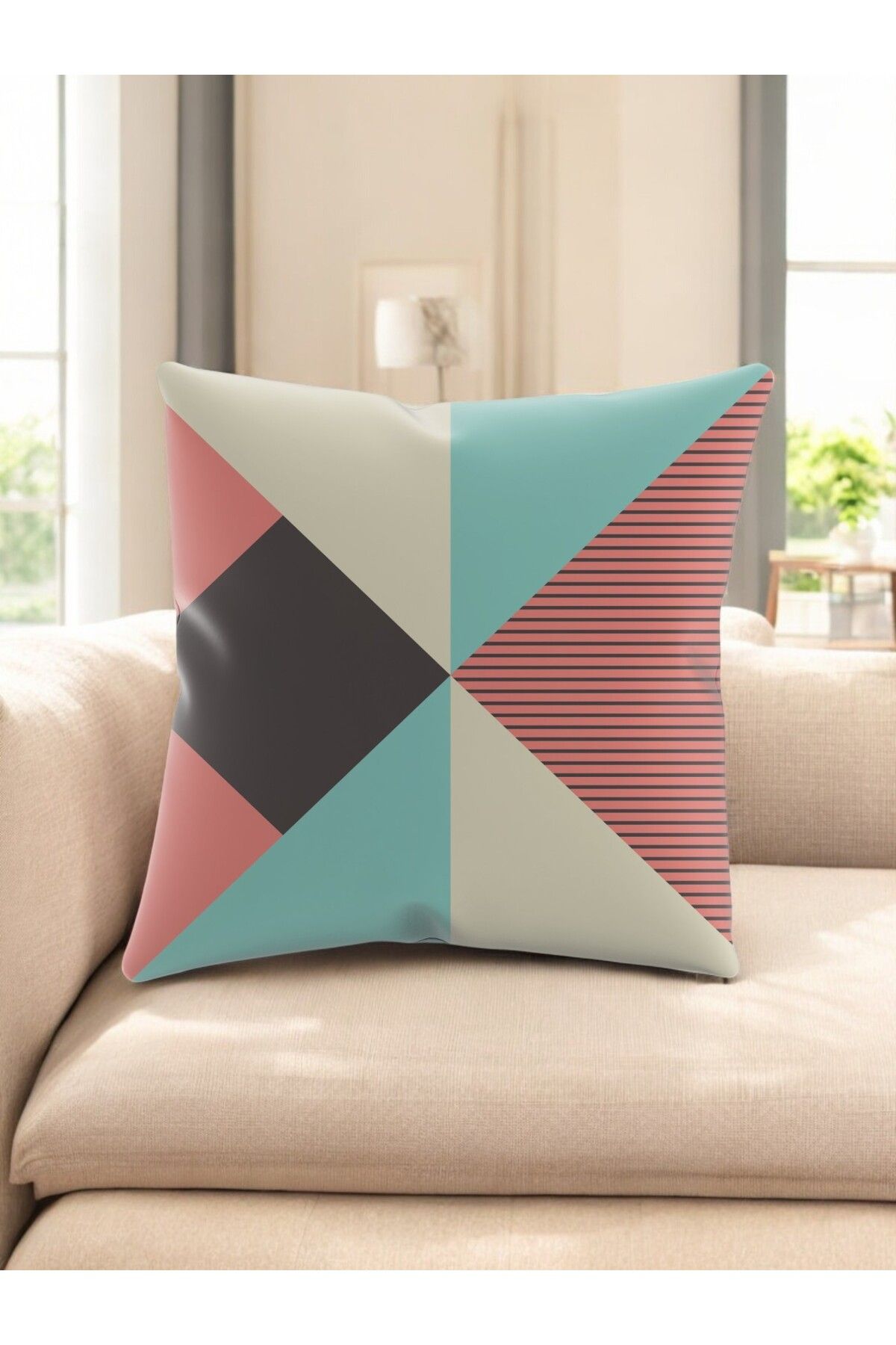 ASDİVA SMR Soyut Geometrik Desenli Modern Kırlent Dekoratif Yastık Soft Renkli 43x43