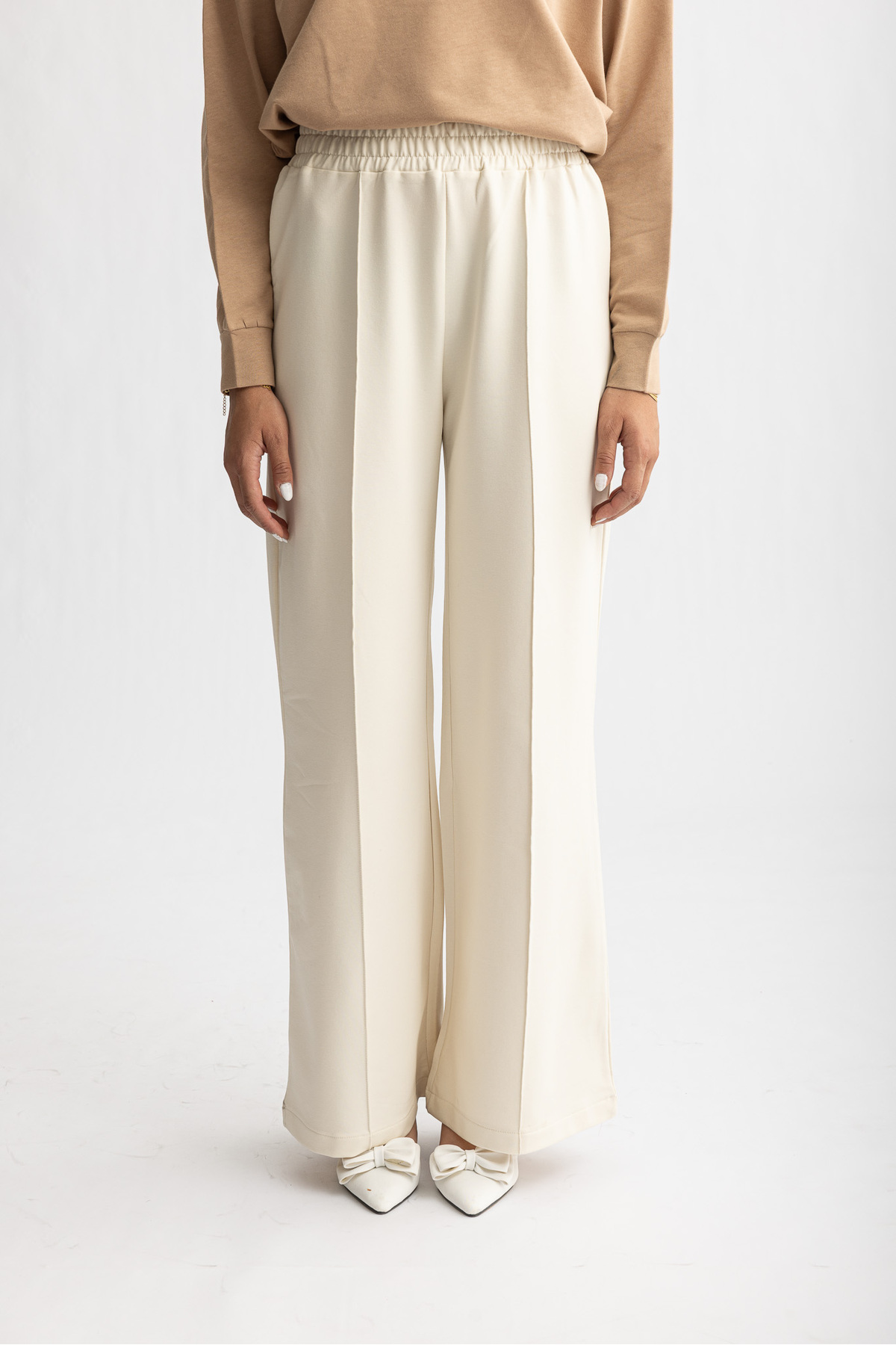 Suede Style  8286 - Geniş Paça Bel Lastikli 2 İplik Örme Rahat Salaş Kadın Pantolonu - Görsel 5