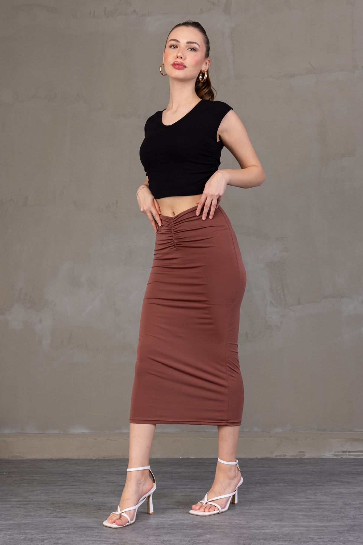 Zula Moda Dpareli Midi Boy Kalem Etek – Astarlı, Yazlık, Beli Lastikli