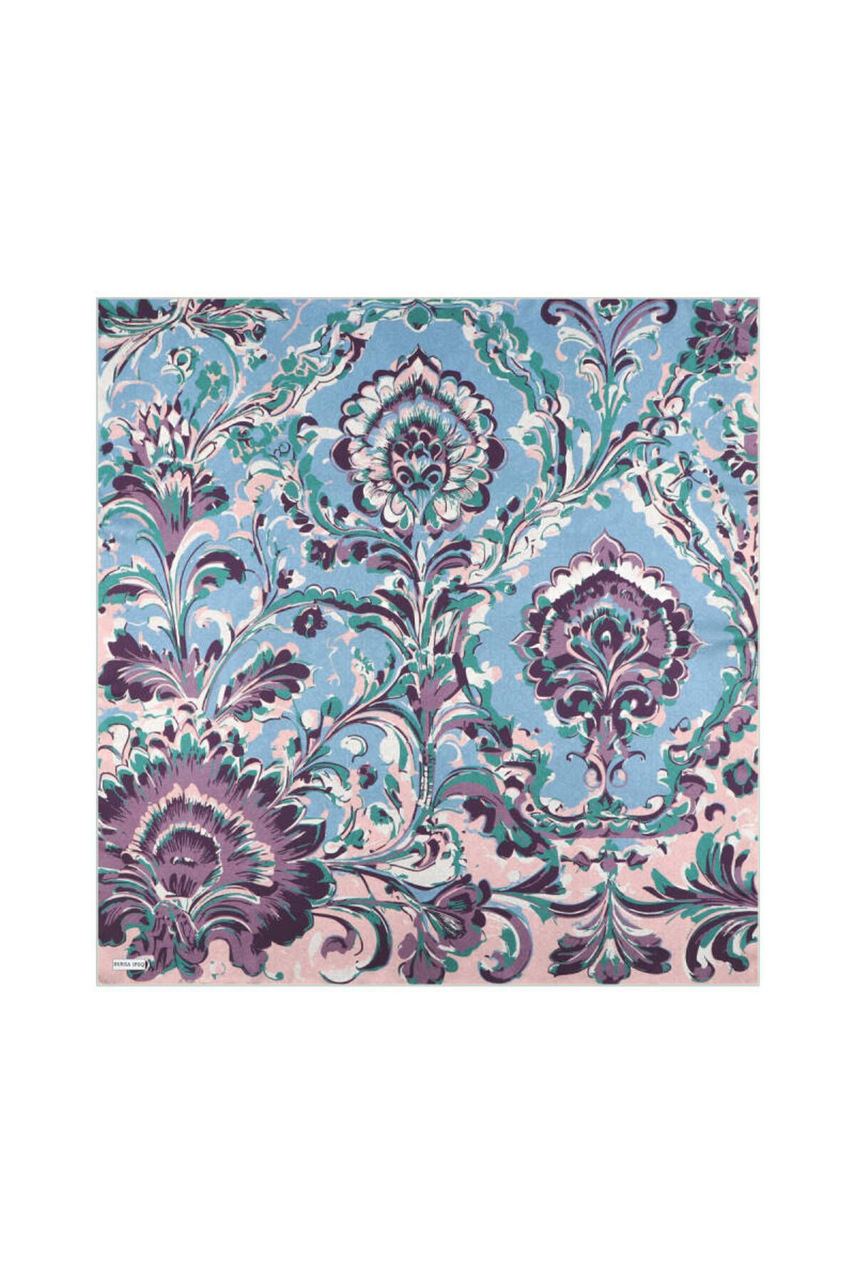 Bursa İpek Mor Flower Desen Twill İpek Eşarp