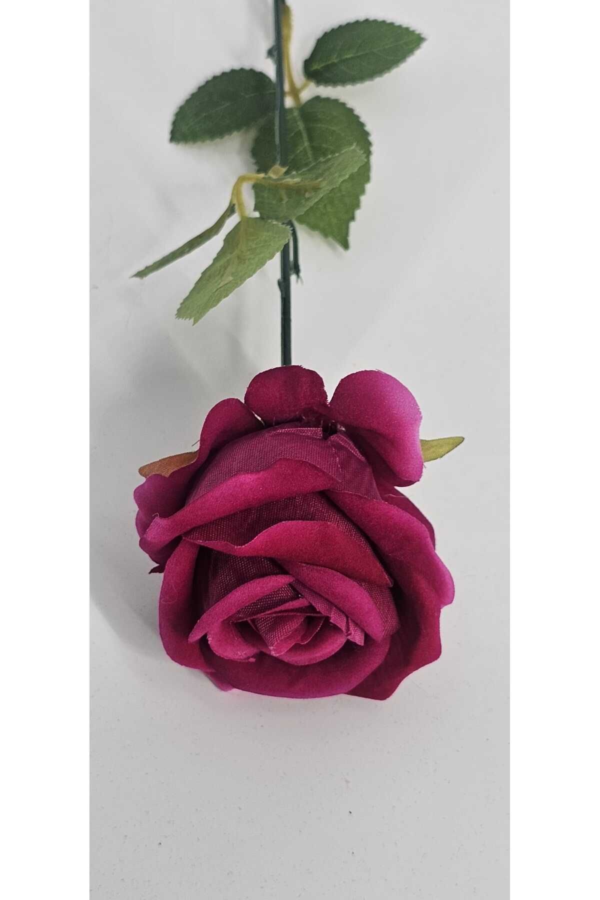 yapay çiçek evi Yapay Kadife Gül 1 Adet koyu pembe 50 cm VazoDekor Gelin Çiçeği ev Süsü