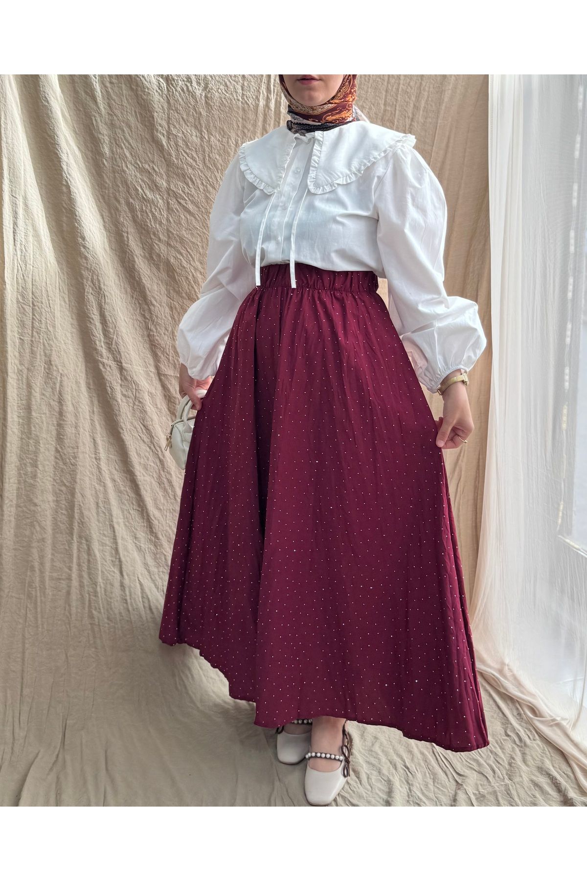 Mina Terzi&Butik Taş Baskılı Kloş Crush Etek