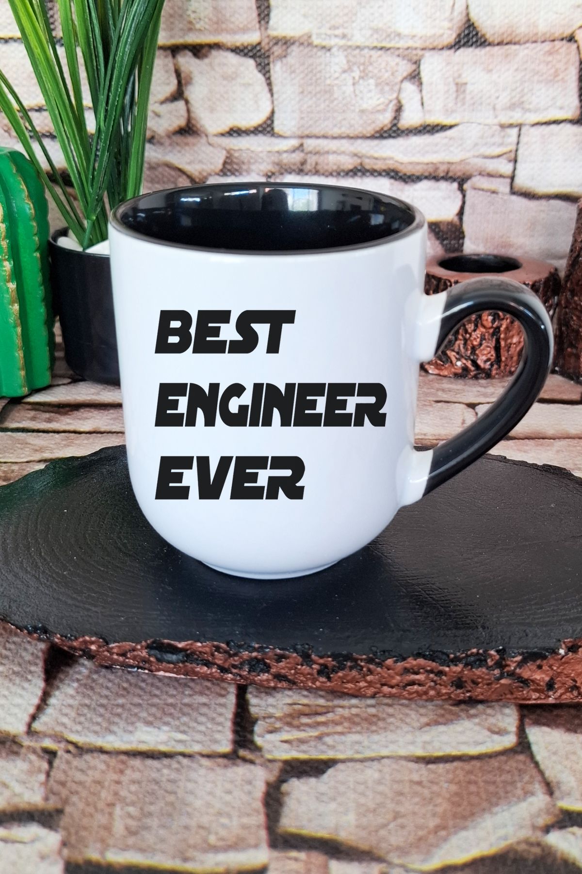qoeuyl boutique Best Engineer Ever Mühendis Hediye Baskılı İçi ve Kulpu Siyah Renkli Premium Kupa Bardak
