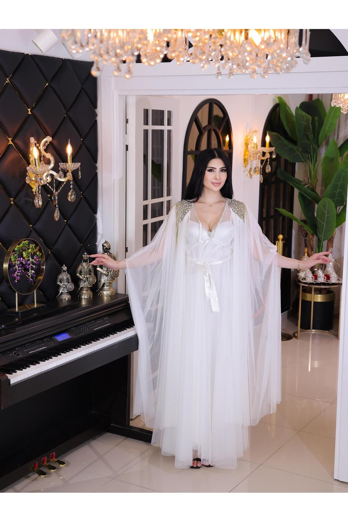 Limas lingerie Taş Detaylı 2 Parçalı Uzun Sabahlık Takımı