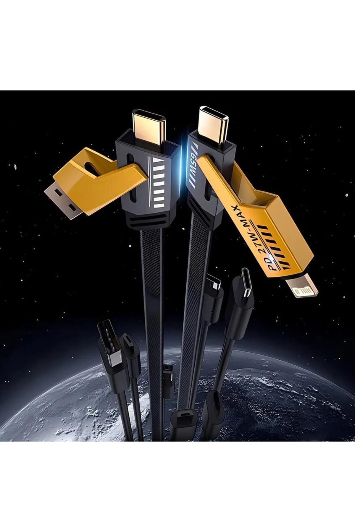 STOREMAX EMN 4 in 1 65/27 W usb Type-c İphone Hasır Şarj Kablosu Metal Tek Kablo İle Tüm Cihazları Şa