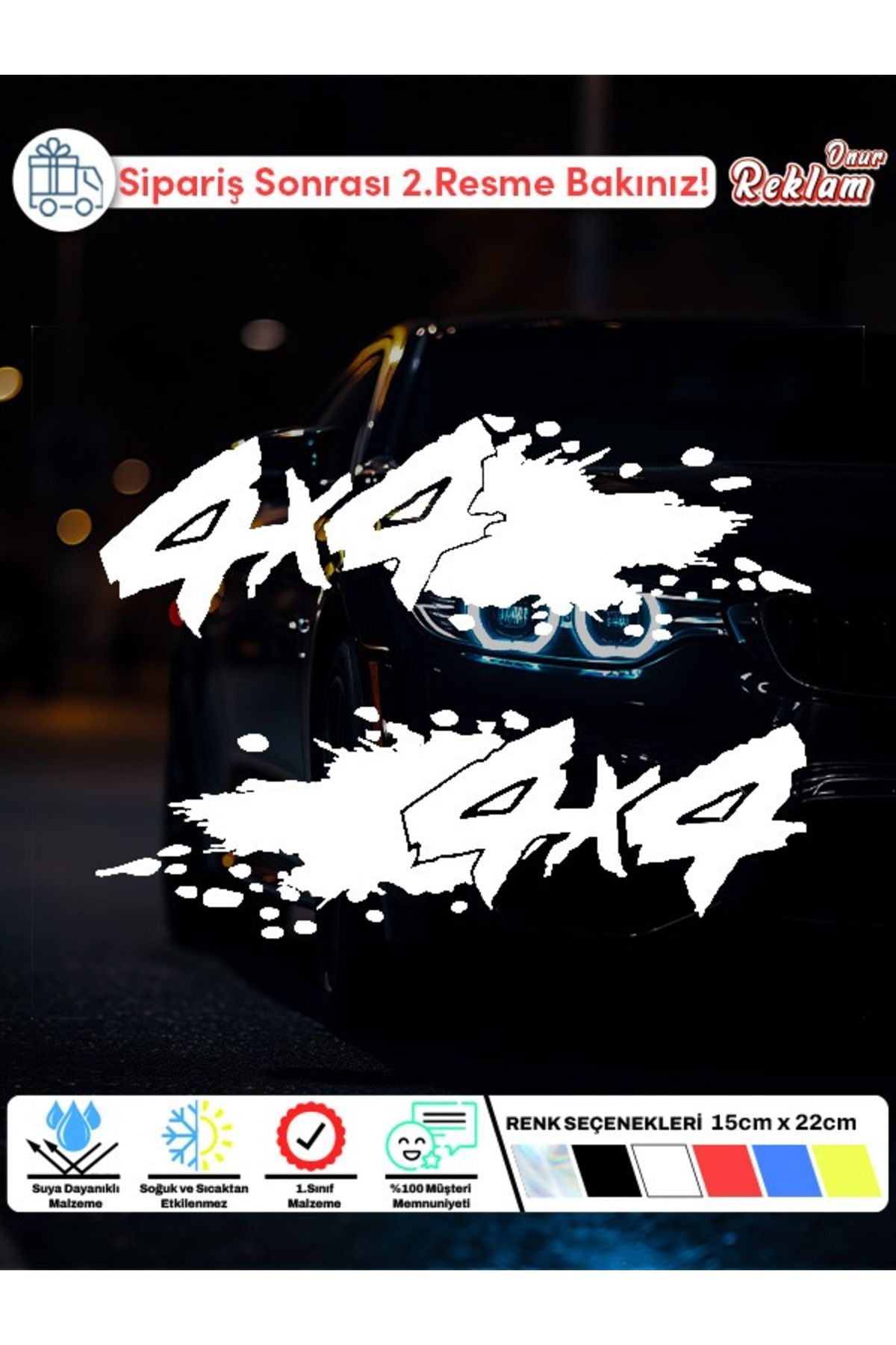 Onur Reklam 4x4 Çamur Efektli Araç Sticker – 2’li Set – 15x22 cm – Suya Dayanıklı