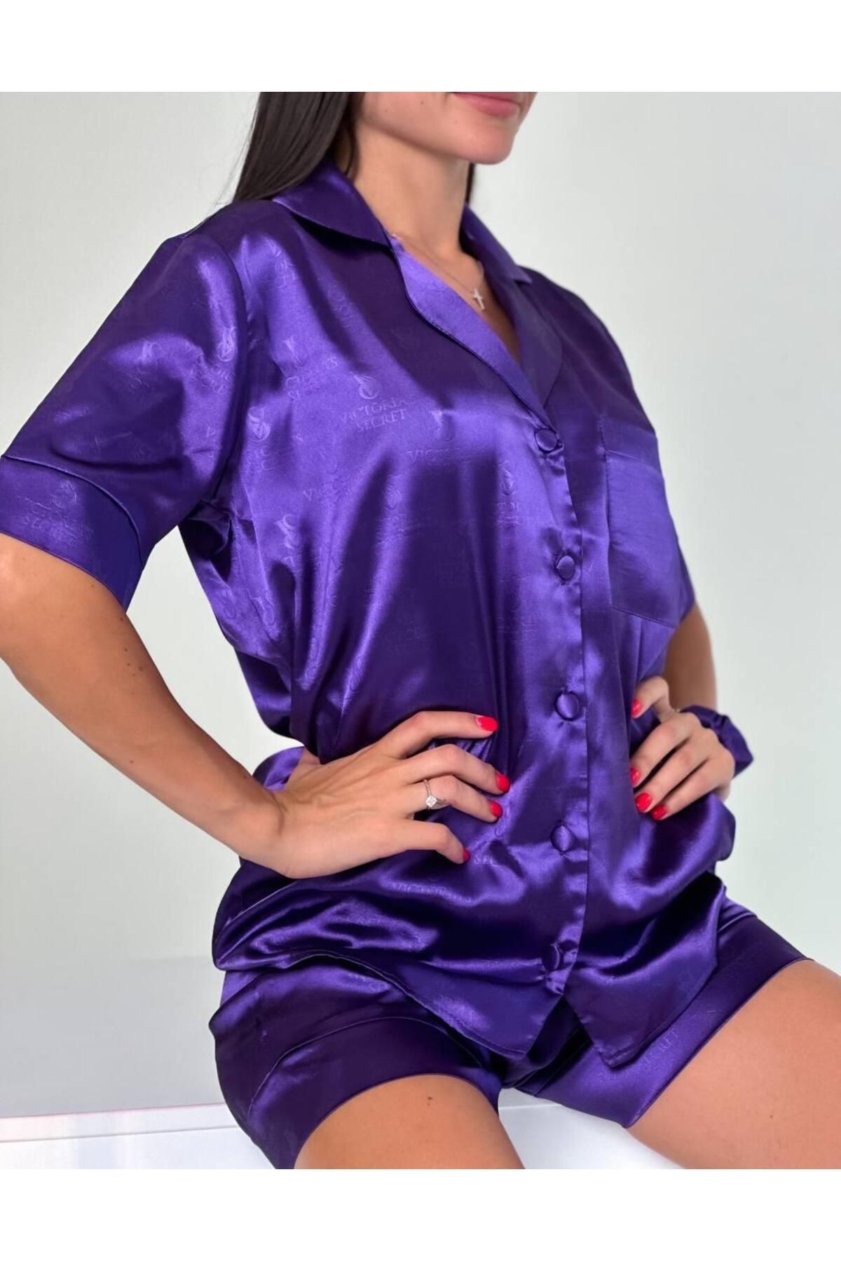 adenna saten şortlu kısa kollu pijama takımı