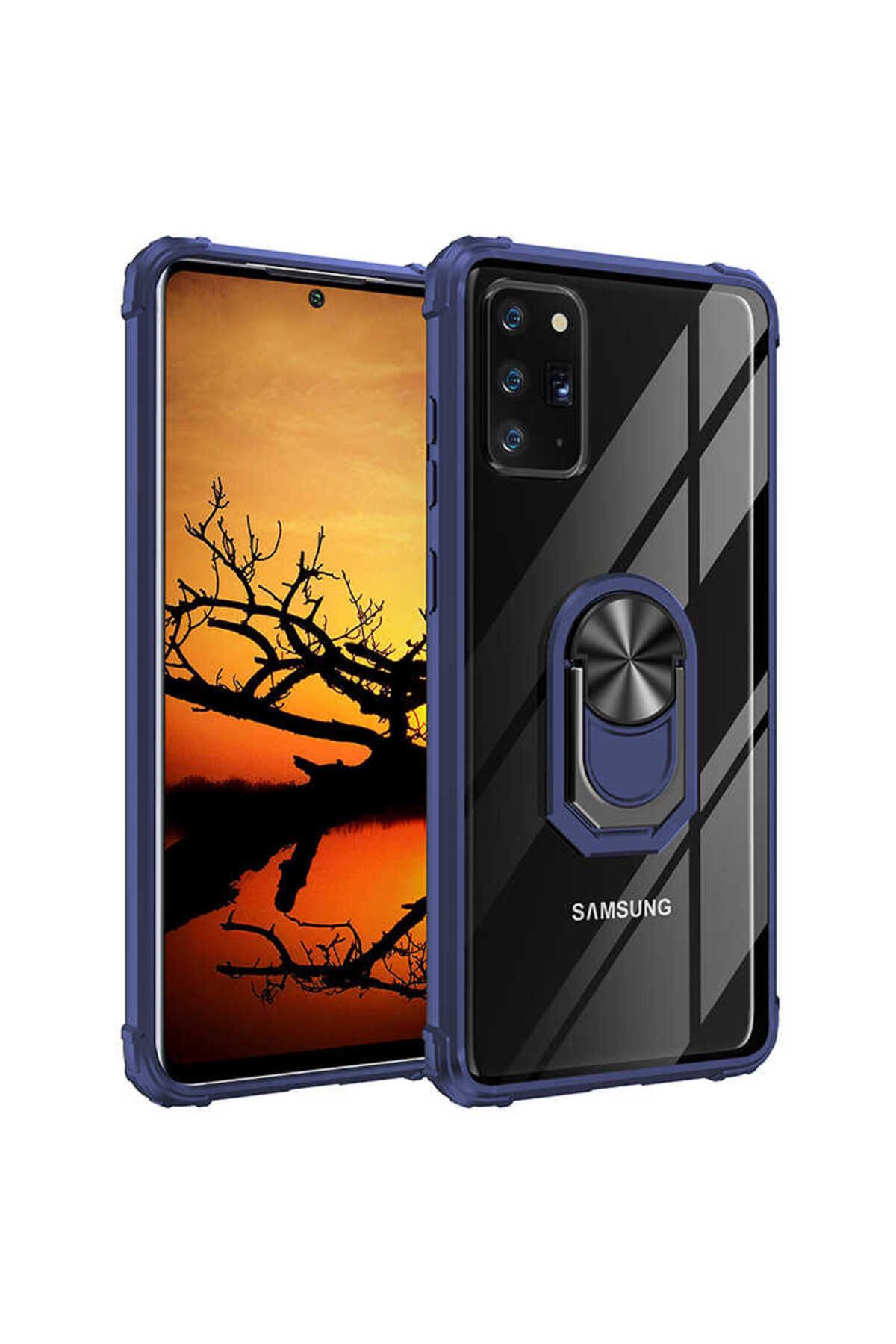 halkhouse Samsung Galaxy Note 20 Kılıf Sert Silikon Dayanıklı Şeffaf Renkli Yüzüklü Mola Kapak