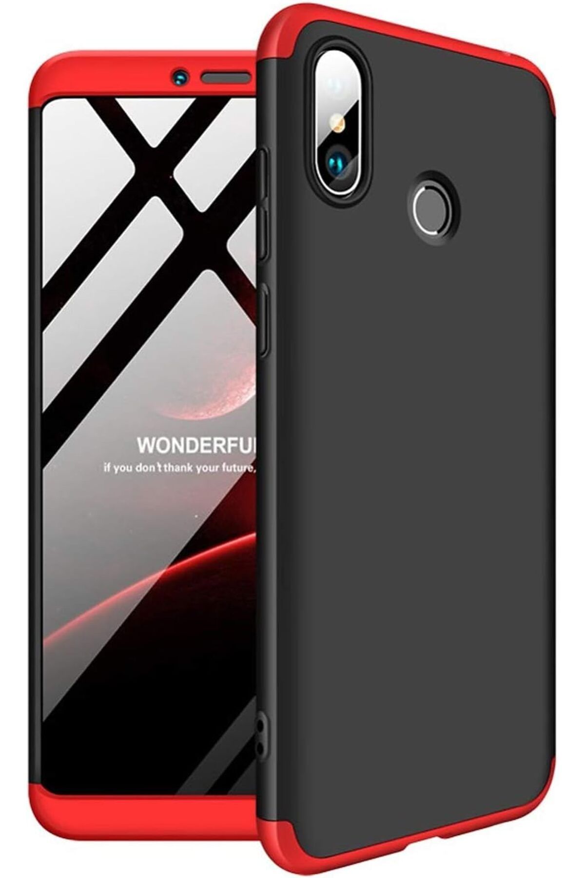 STOREMAX EMN Xiaomi Redmi Note 5 Pro için Kılıf Double Dip 360 Protective Siyah Kırmızı [Redmi Note 5