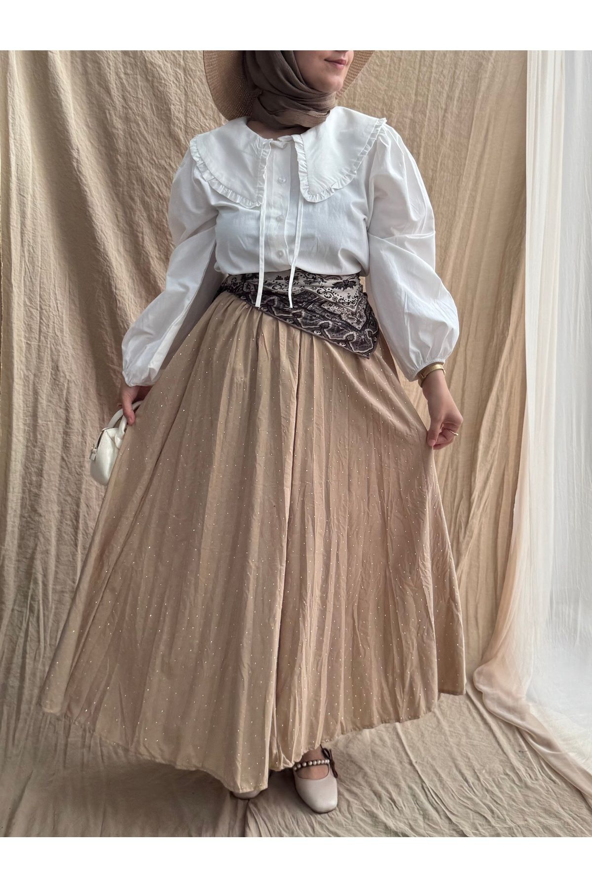 Mina Terzi&Butik Taş Baskılı Kloş Crush Etek