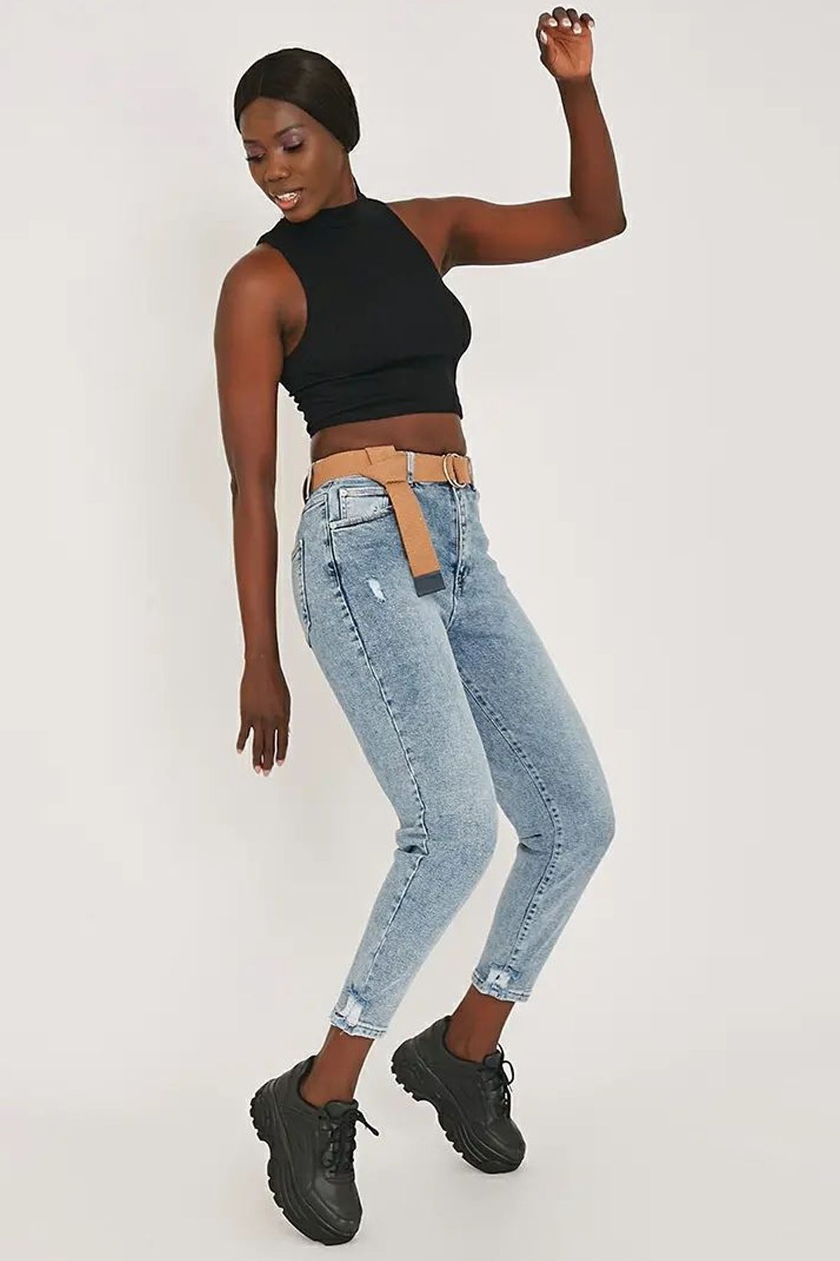 Jijass Jeans Likralı Mom Jean Pantolon