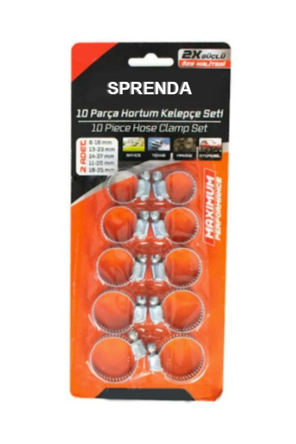 SPRENDA 10 Parça Hortum Kelepçe Seti - Ayarlı Kelepçe Seti Metal