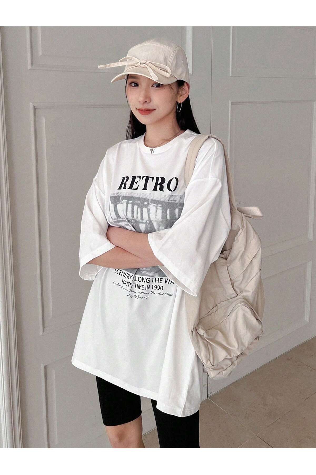 JANSO GROUP KADIN PAMUKLU BASKILIRETRO KISA KOLLU TSHIRT OVERSİZE BÜYÜK BEDEN
