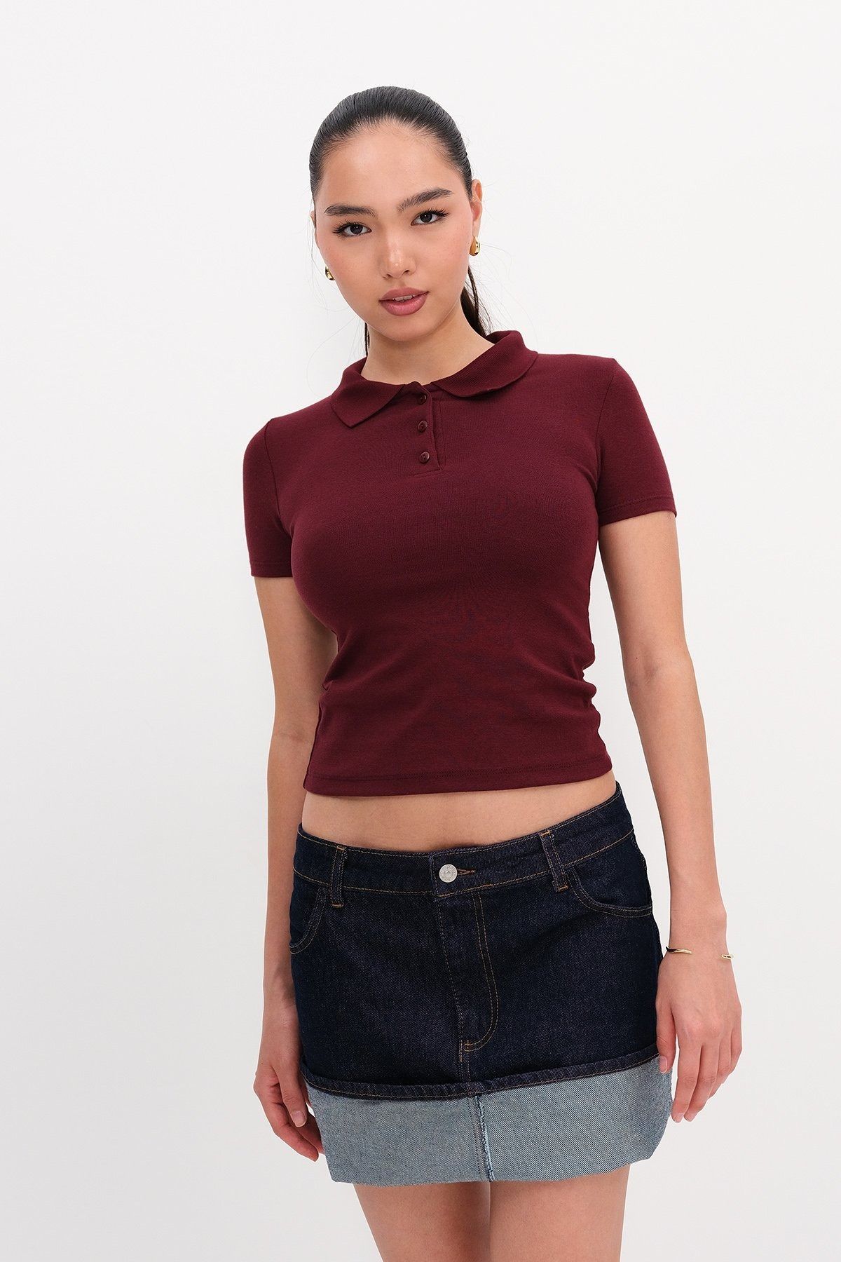 Gür Düğmeli Polo Yaka Kısa T-Shirt