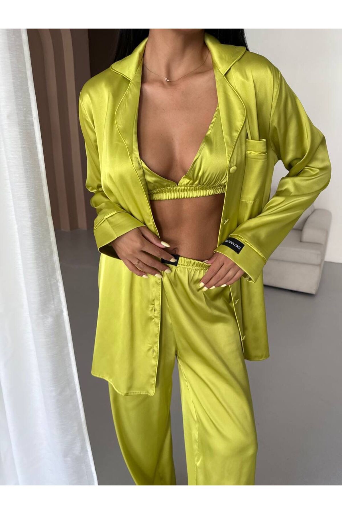 adenna 3lü saten pijama sabahlık takımı