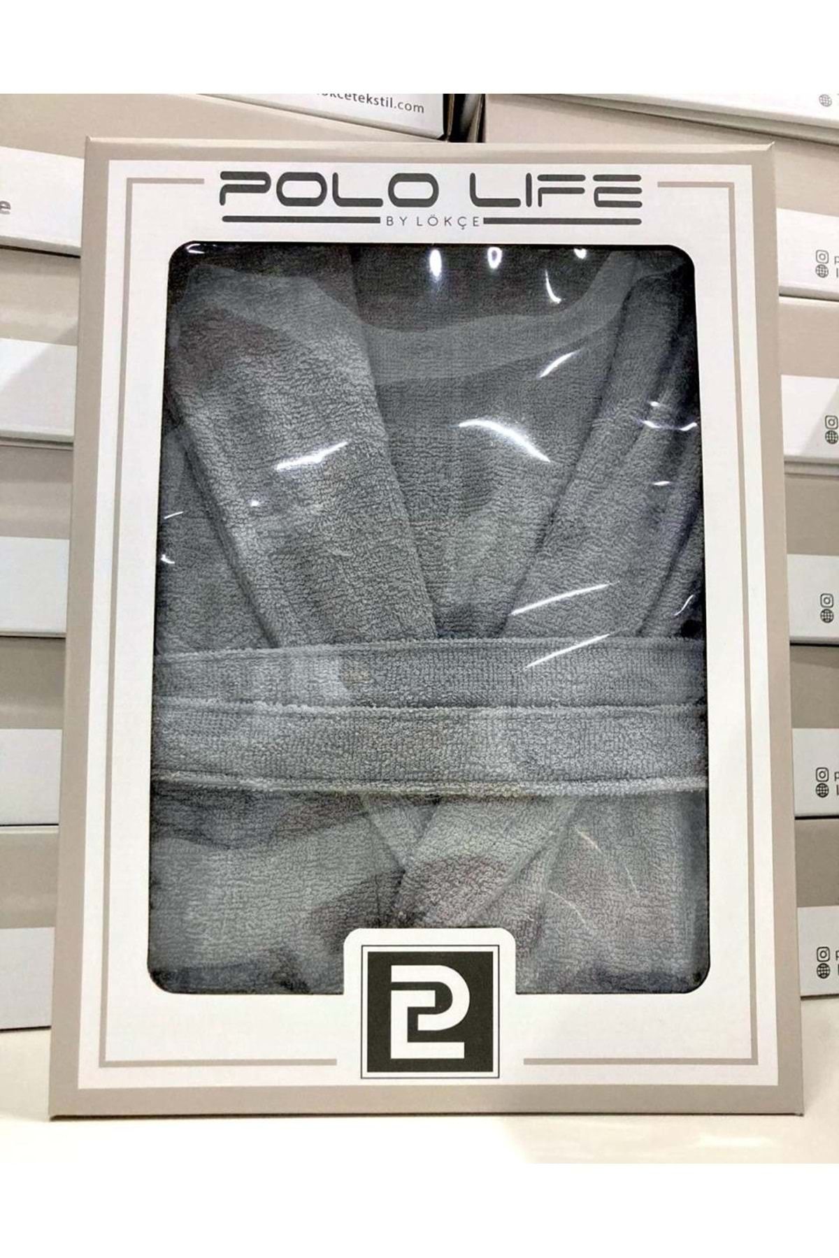 polo life Kutulu Bamboo Tek Bornoz Şalyaka-Gri (XL Beden)