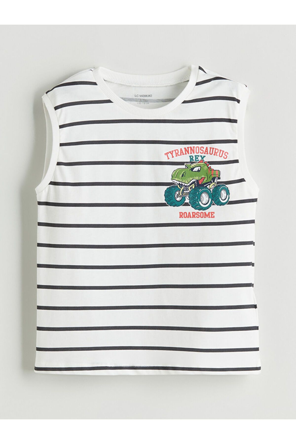 LC Waikiki-Ecru Striped Boy's Undershirt and Shorts 2-Piece 2