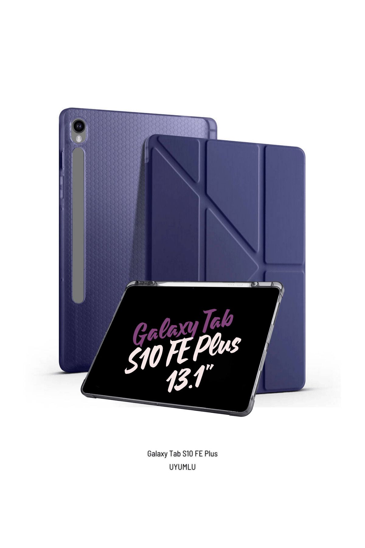 Fuchsia Galaxy Tab S10 FE Plus Uyumlu 13.1 inç Kalem Bölmeli Standlı Tri Folding Tablet Kılıfı